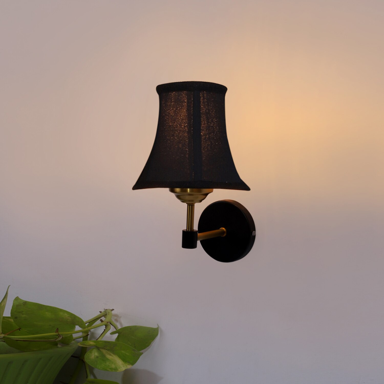 Devansh Gold Wall Mounted Lamp With Black Cotton Shade