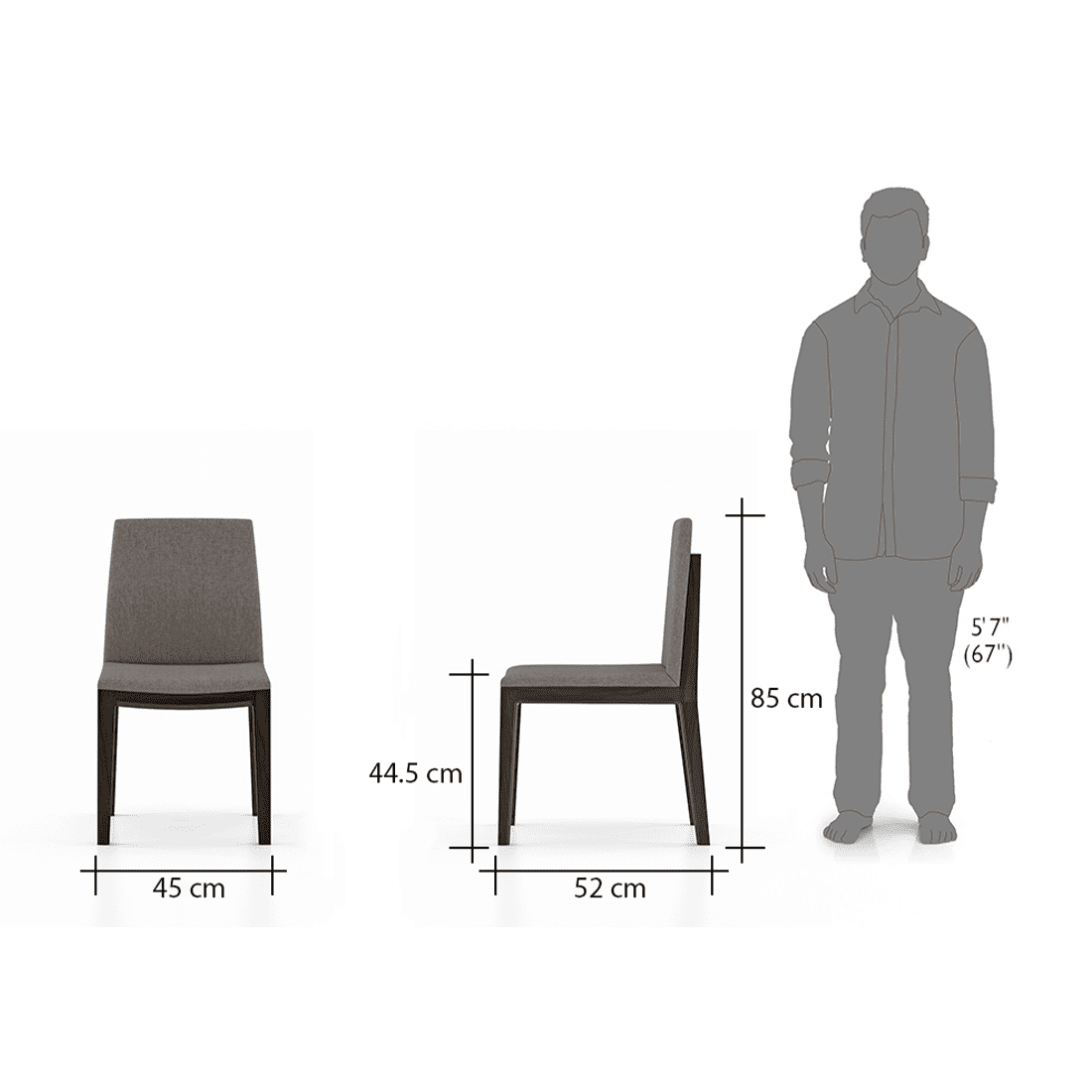 Galatea Dining Chair Set Of 2 Teak In American Walnut Finish With Grey Colour Fabric