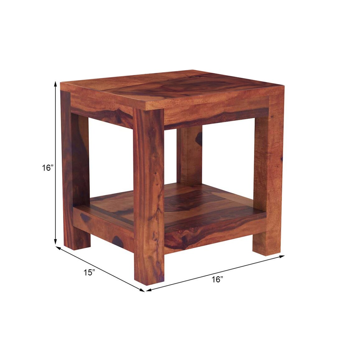 Box Solid Wood Bedside Table in Teak Finish