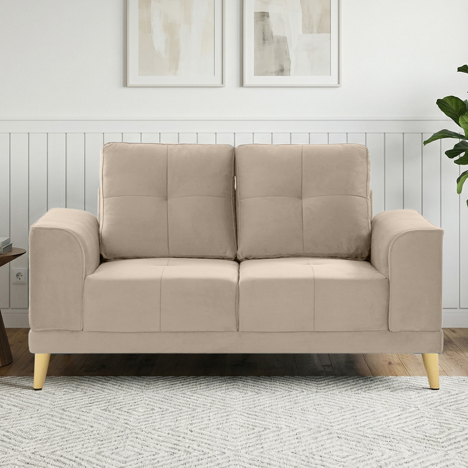 Nency Velvet 2 seater Sofa Cream - Home Lifestylez