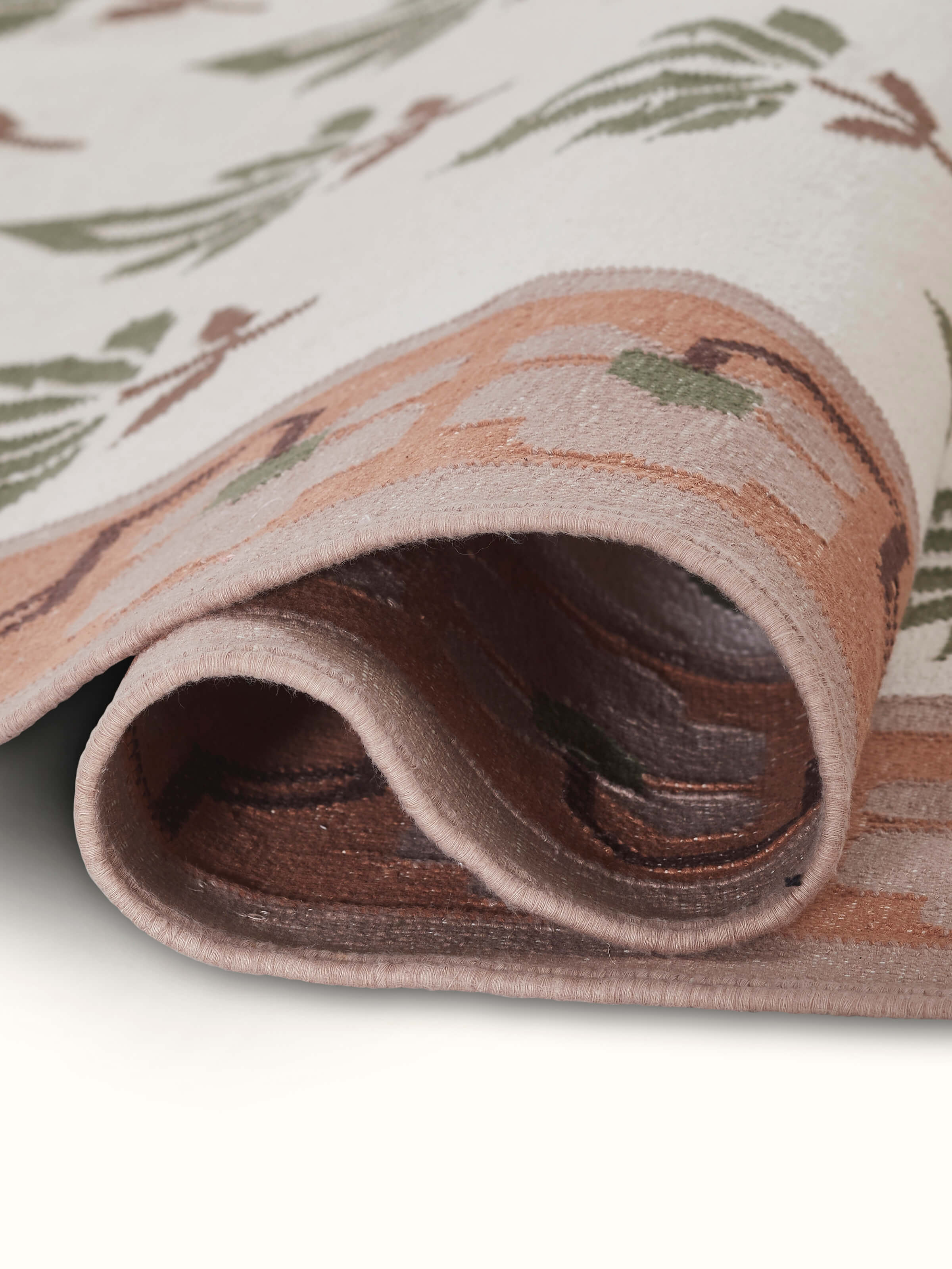 Detailed close-up of Contemporary lotus blush lawan cotton panja dhurrie, showcasing the intricate weaving and color details.