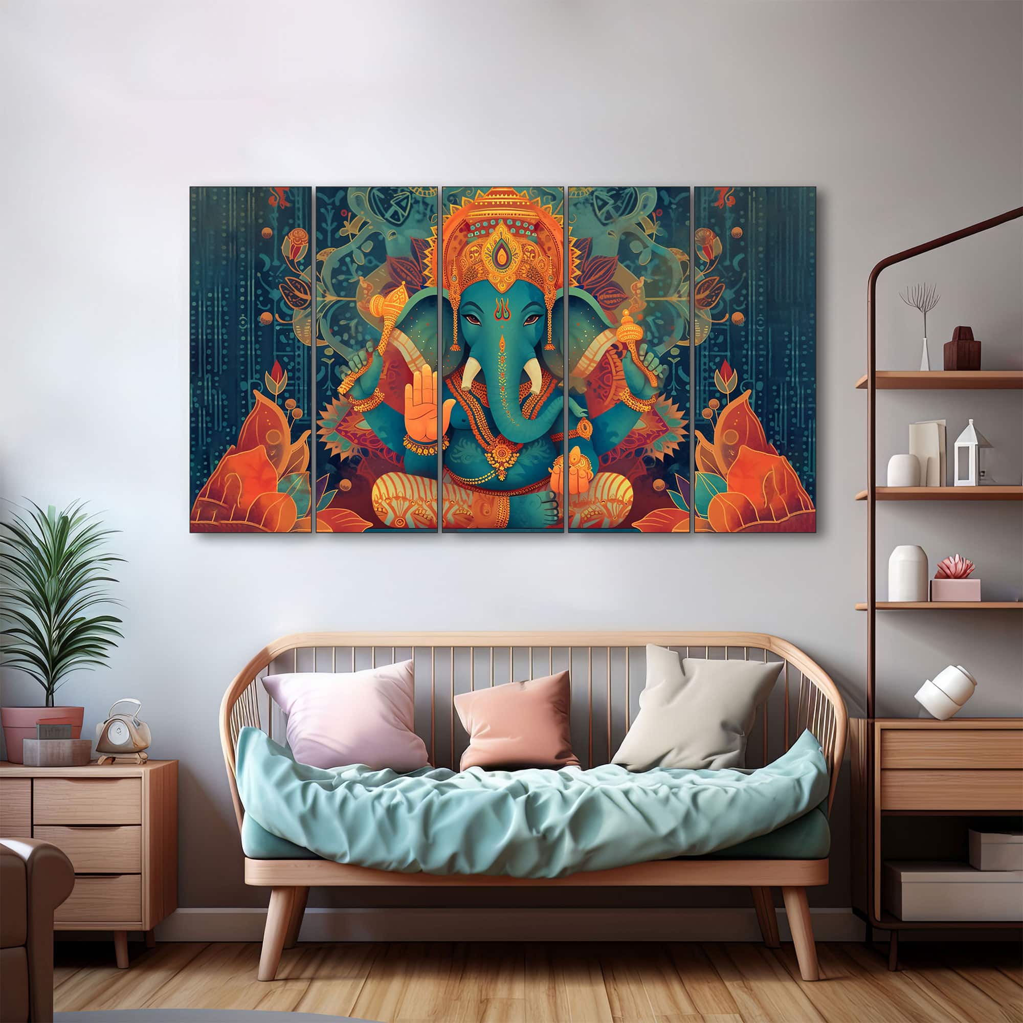 The Castle Decor Lord Ganesha Wall Painting Wooden Framed 27x48 Inch (Style 15) - The Castle Decor