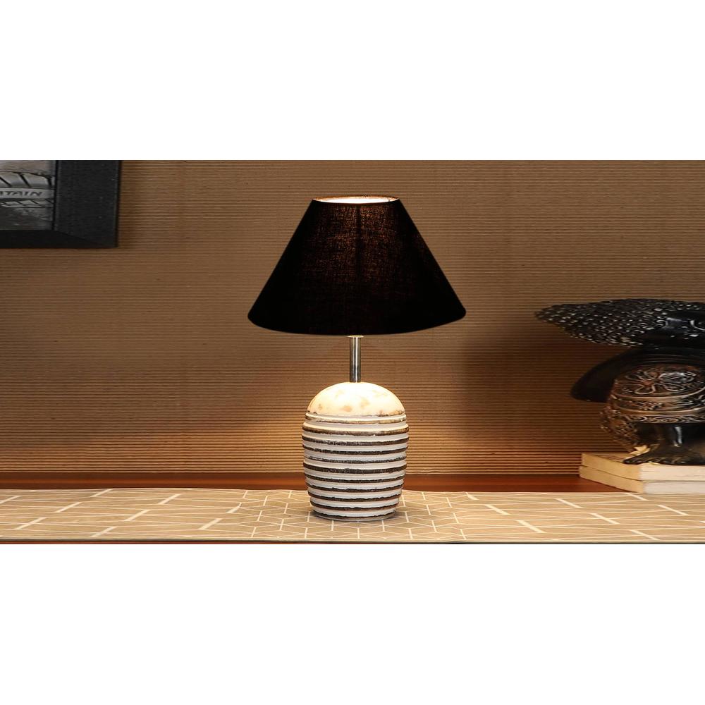 Black cotton with White Brushed Wood Table Lamp