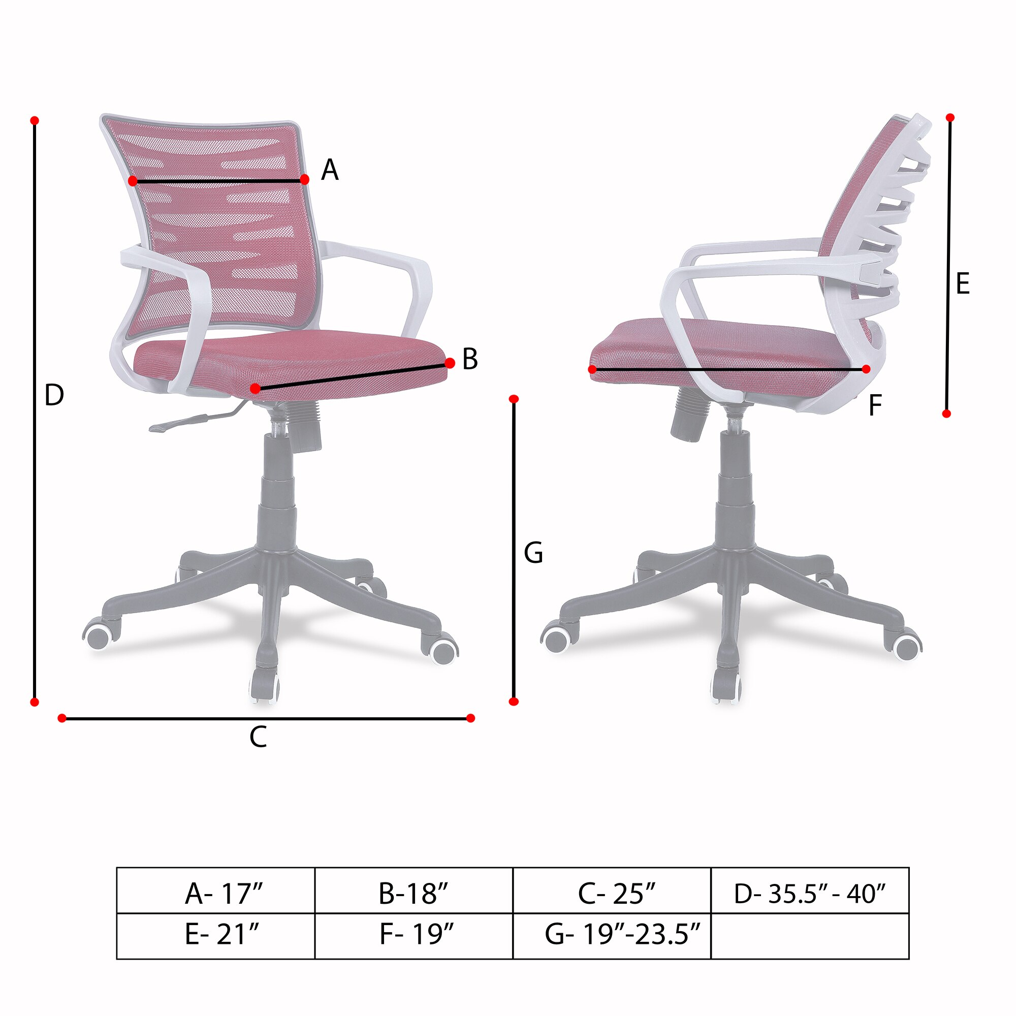 Xxeana Mid Back Ergonomic Chair in Maroon Colour