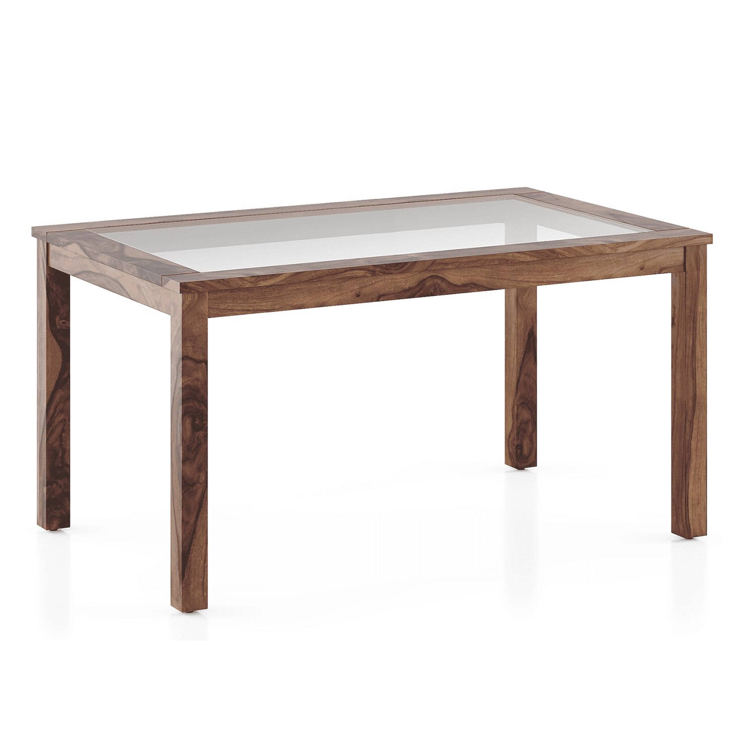 Floyd 6 Seater Glass Top Dining Table With Set Of 6 Alaine Dining Chairs (Colour- Rococo Red, Finish- Teak)