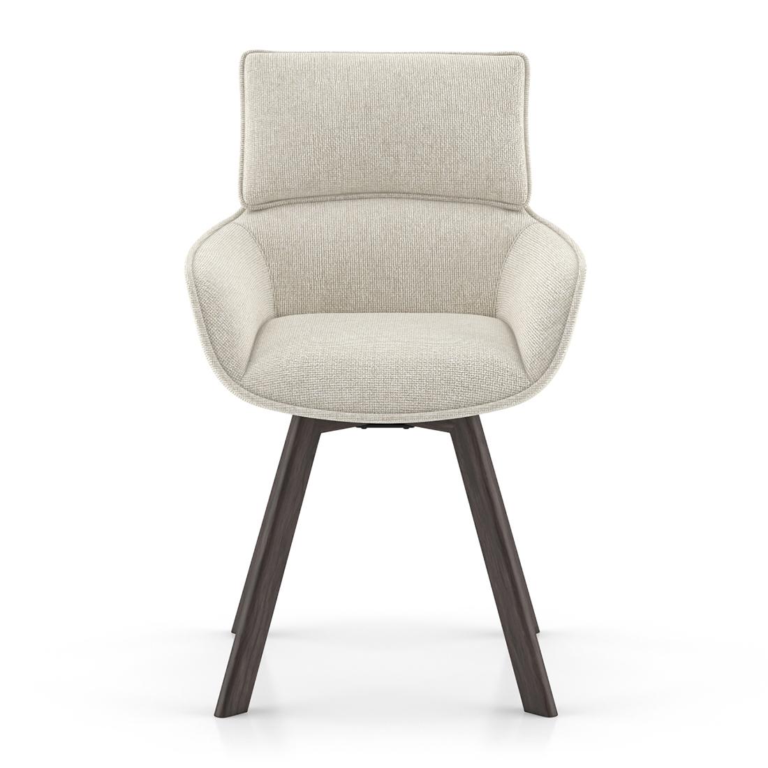 Zaida 6 Seater Dining Table With Set Of 6 Bren Swivel Dining Chairs (Colour- Ivory, Finish- Glass)