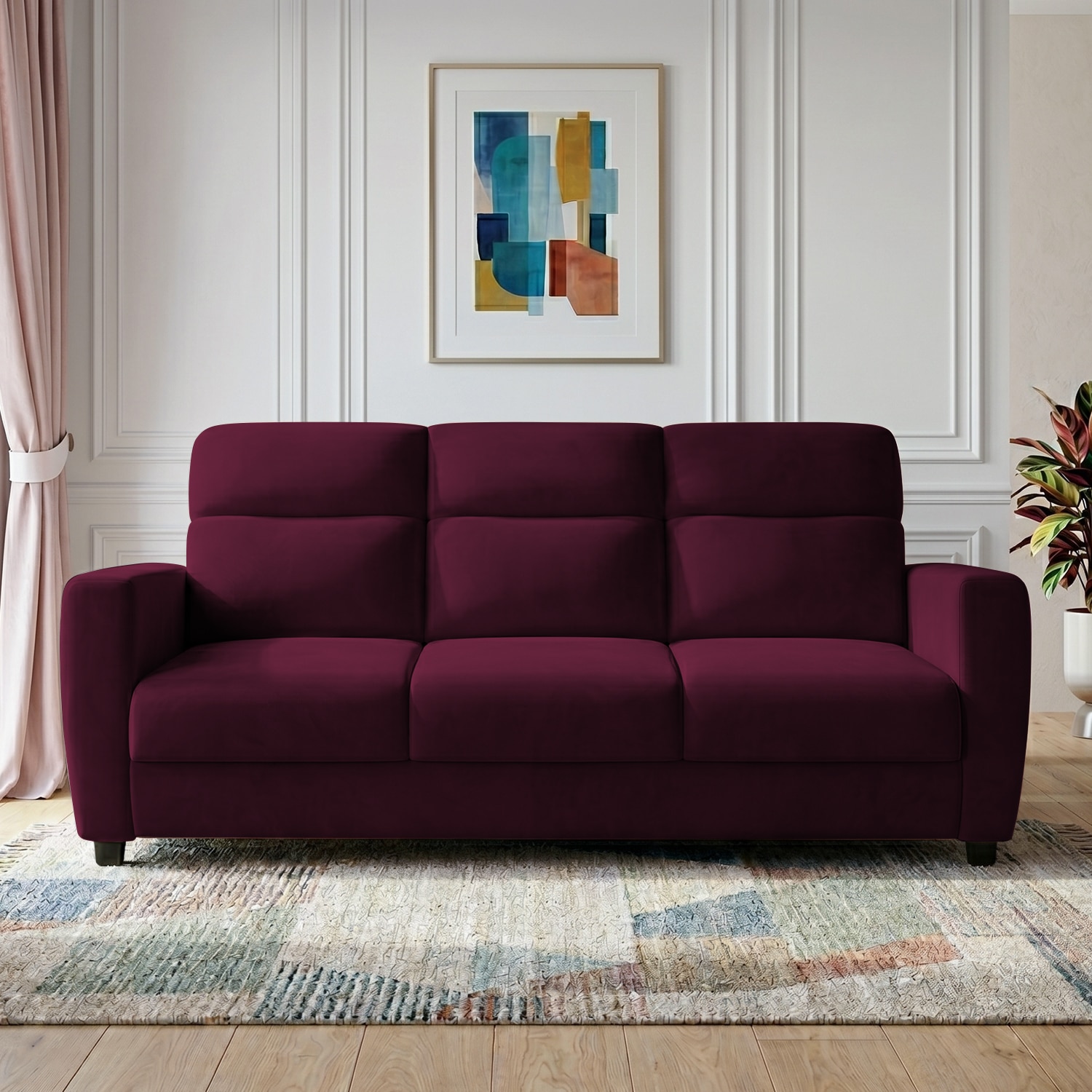 Alvaro Velvet 3 Seater Sofa Red wine Color - Home Lifestylez