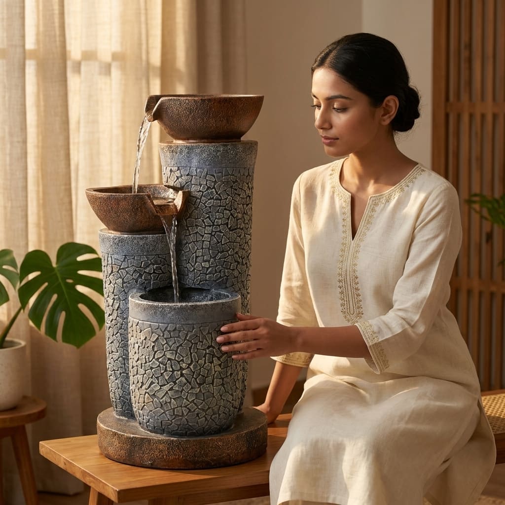 Water Fountain Serenity Cascade Water Fountain in 3 Tier in Multicolor Colour - Vedas