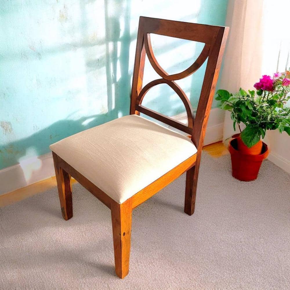 Newport Sheesham Wood Dining Chair in Beige Velvet HONEY FINISH