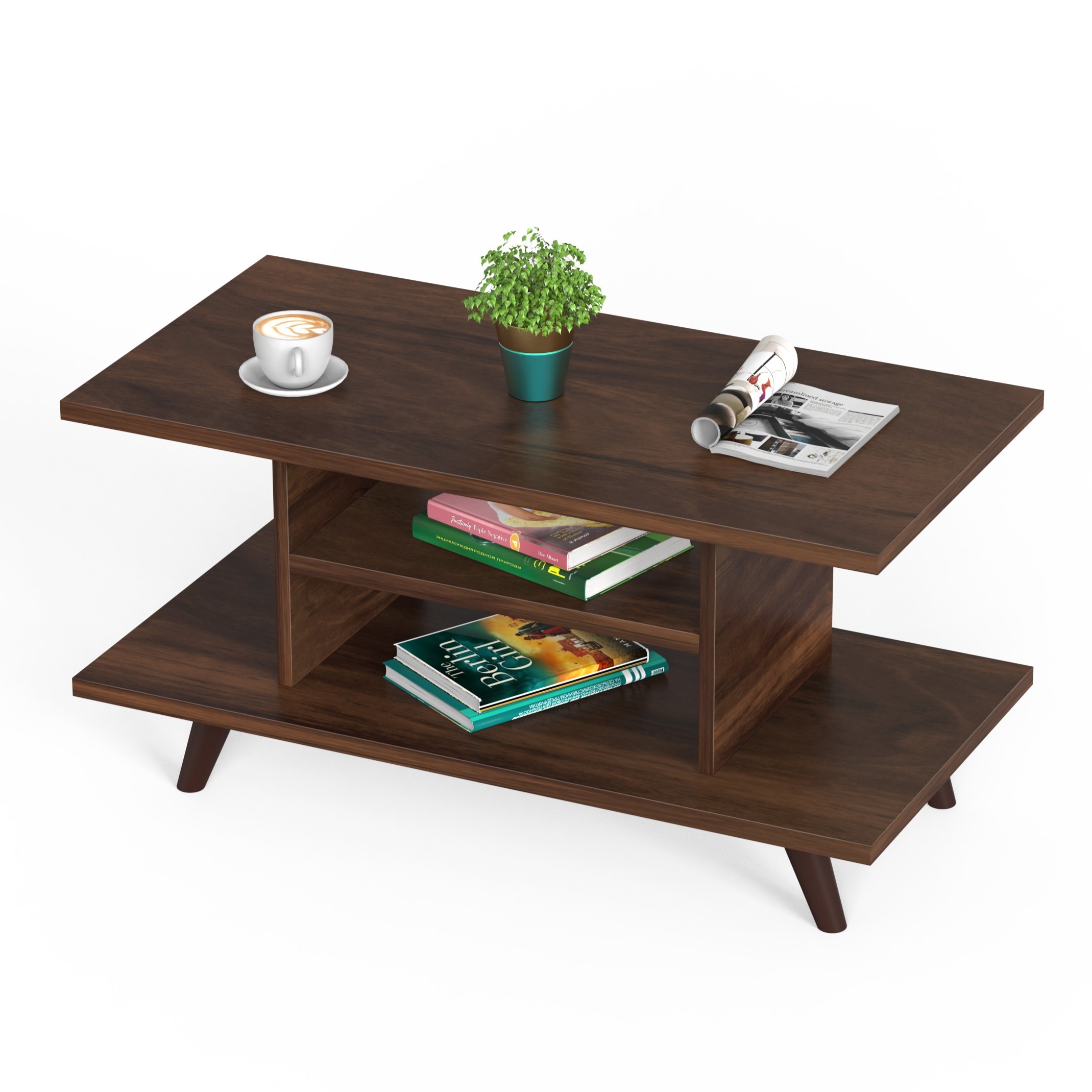 BLUEWUD Anatdol Standard Engineered Wood Coffee Center Sofa Tea, Teapoy Console Table for Sofa Set Living Room Home Hall Furniture (Brown Maple)