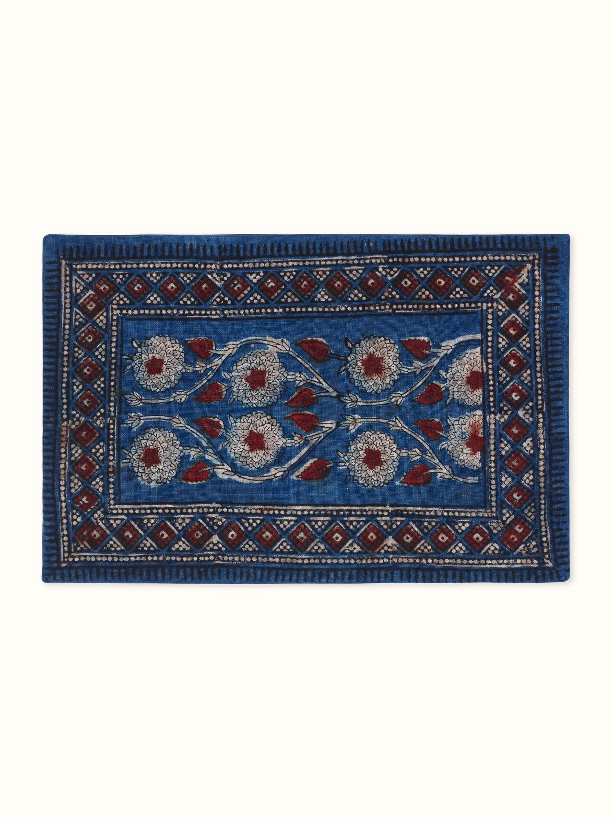 Puspita Indigo Cotton Dabu Hand Block Printed Table Mat (6 Pcs)