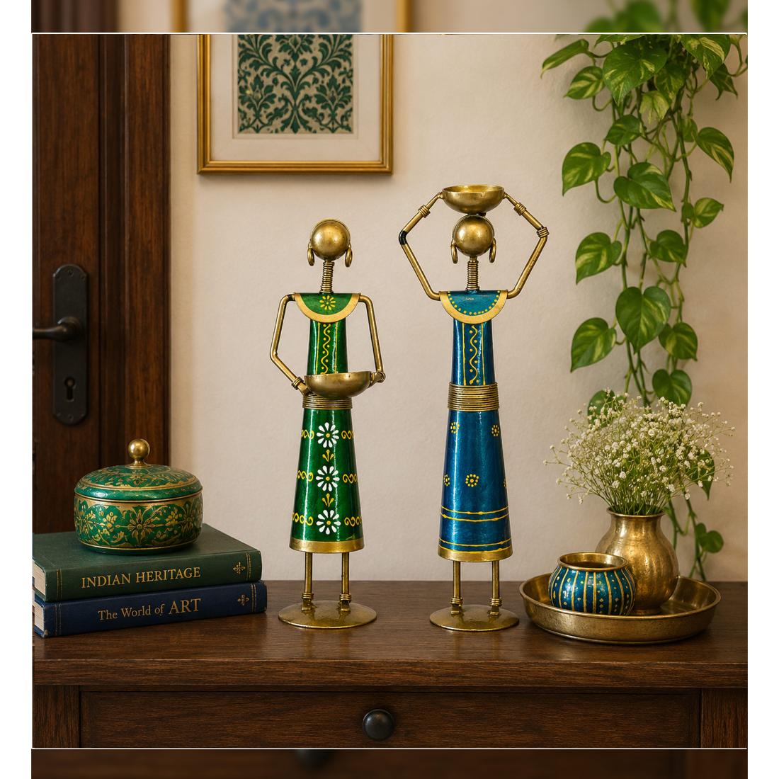 Desert Art Metal Handpainted Lady Doll Showpiece Set of 2-picture-14