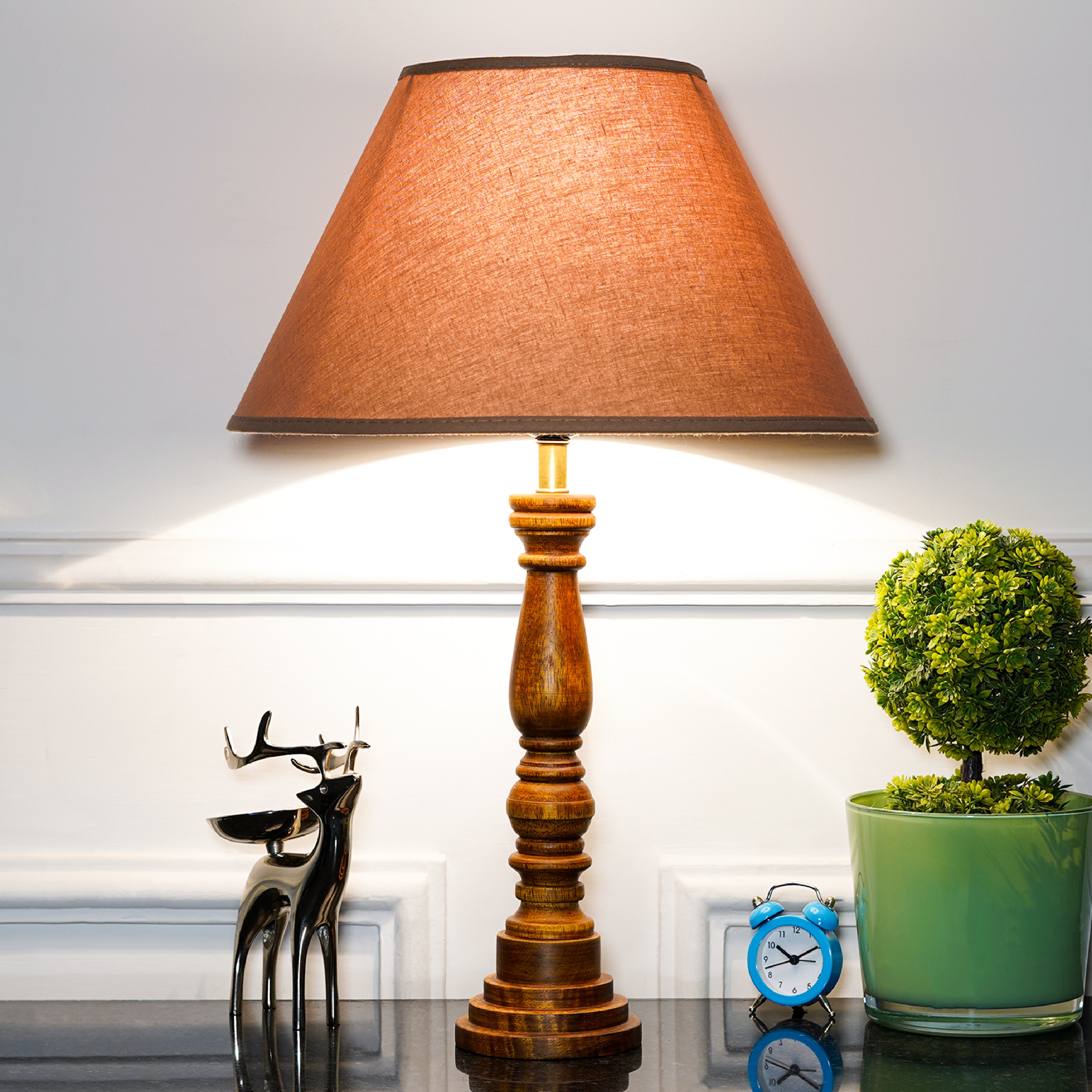 Hatton hand crafted Solid wood honey finish table lamp With Beige Shade - Kapoor Lamp Shades