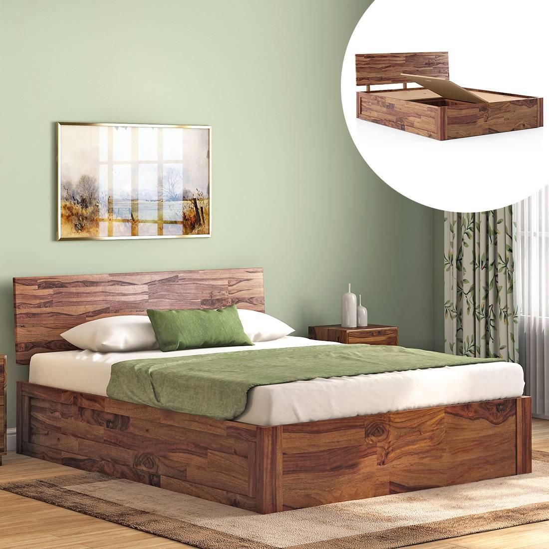 Boston Solid Wood King Size Box Storage Bed In Teak Finish