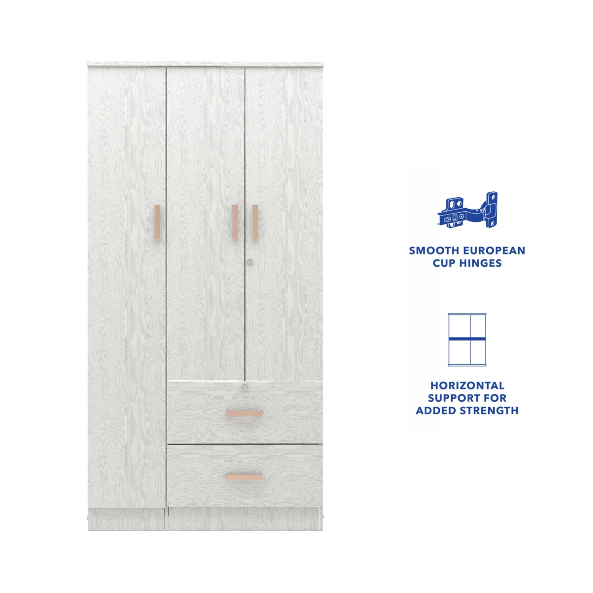 Ren 3 Door Engineered Wood Wardrobe in Silver Oak Finish