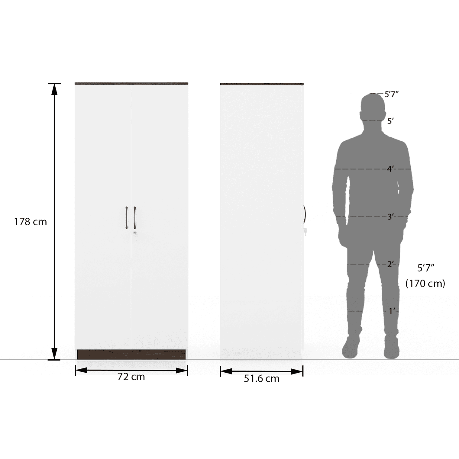 Riley Engineered Wood 2 Door Wardrobe in White Finish