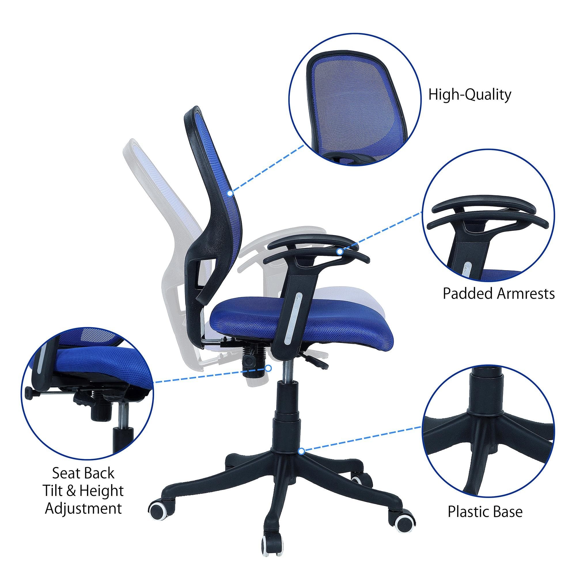 Goolda Low Back Ergonomic Chair in Blue Colour