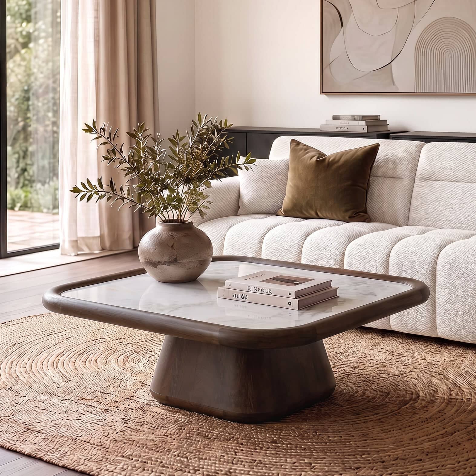 Lazo Solid Wood And Aravali Marble Square Coffee Table In Dark Chestnut Finish - Urban Ladder