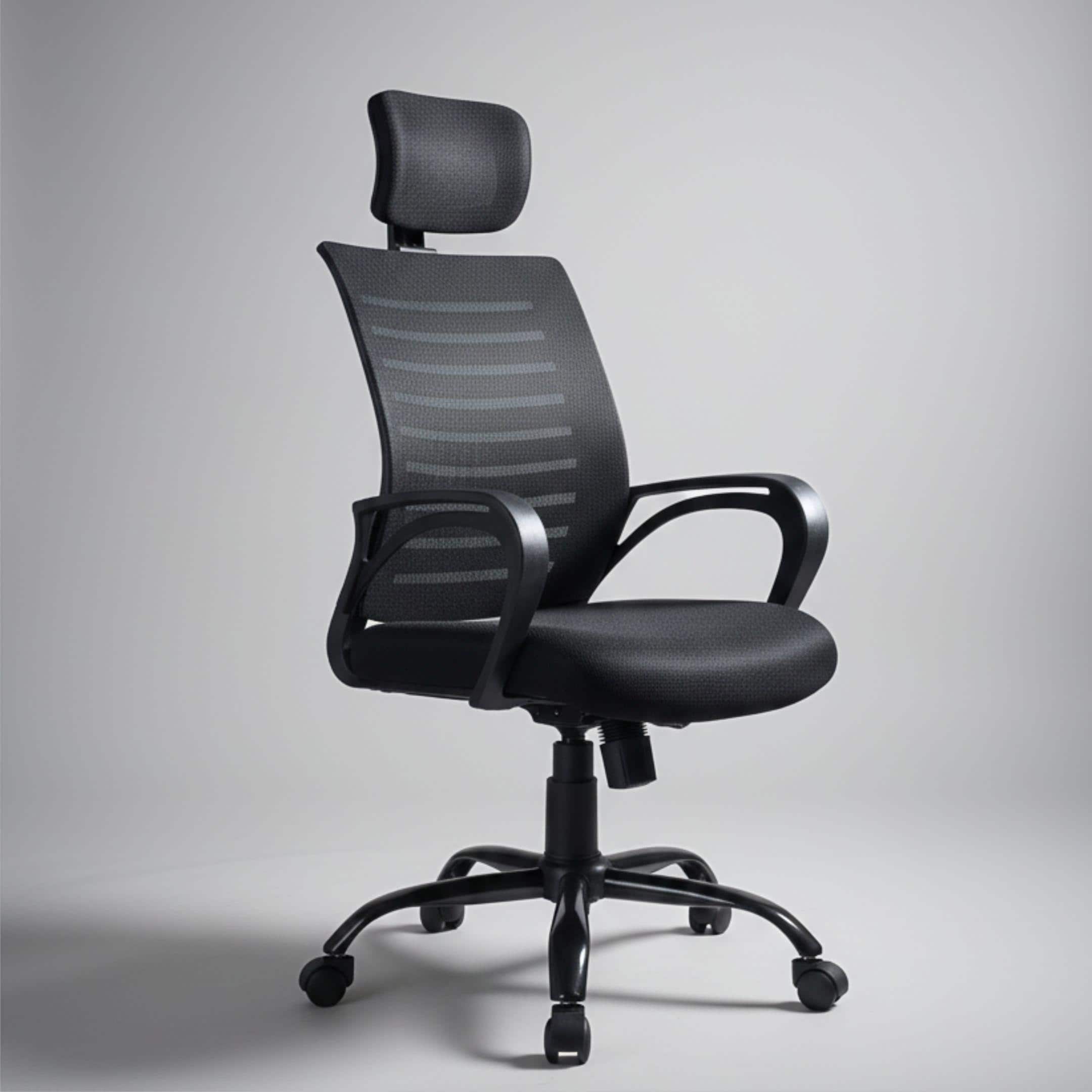 Aspira High Back Mesh Office Chair with Headrest in Black Color