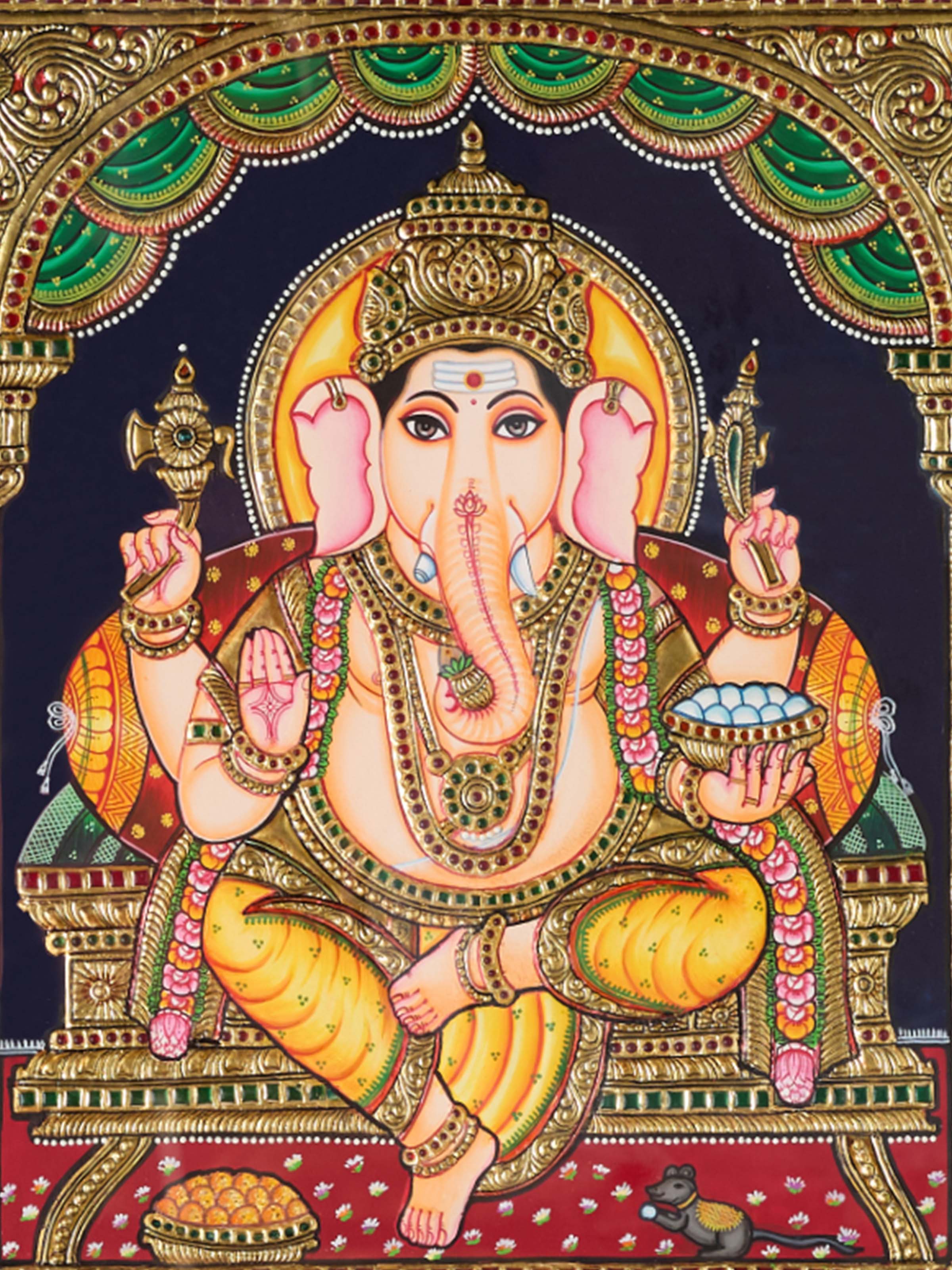 Lakshmi Ganesh Saraswathi Thanjavur Painting