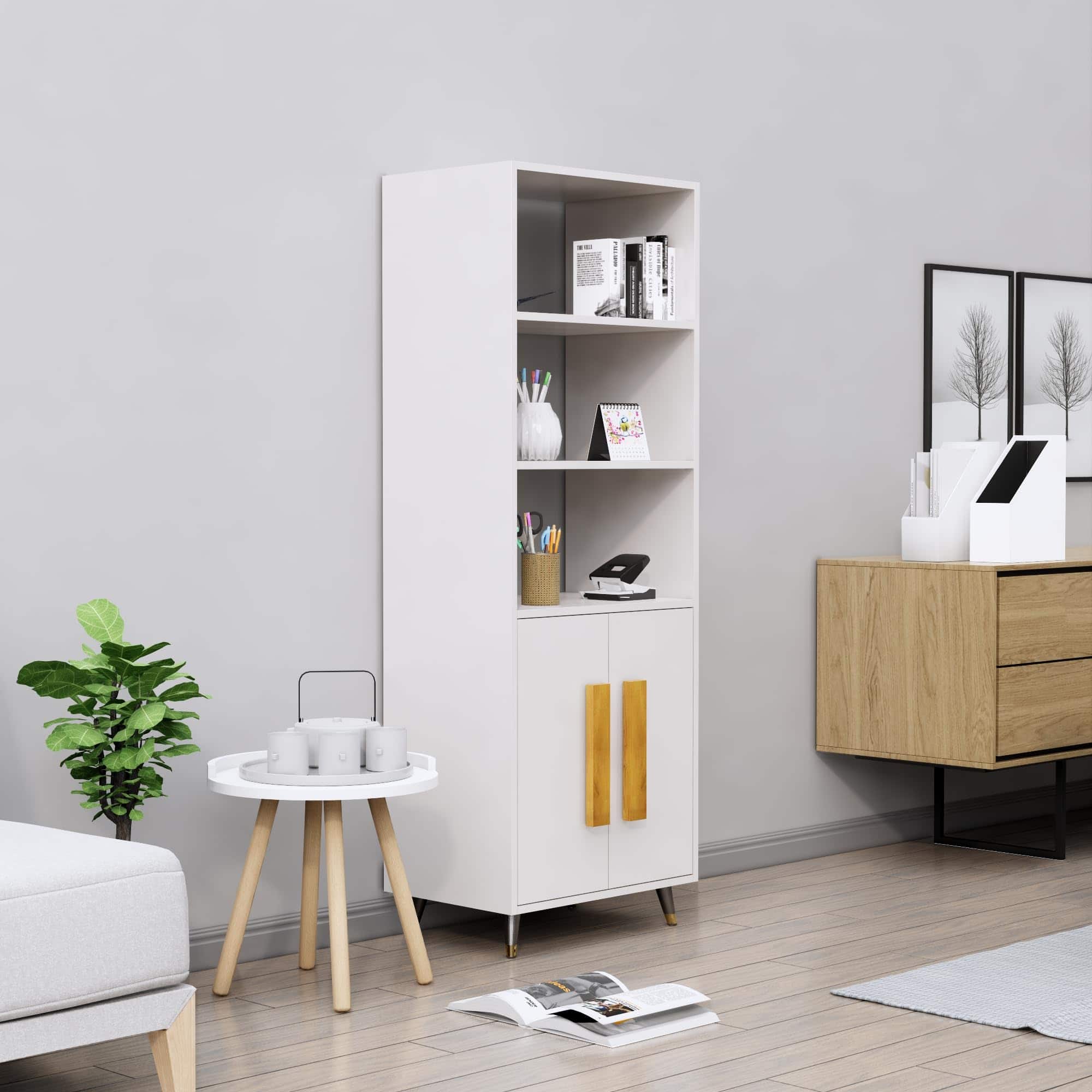 Hexa Engineered Wood Bookshelf Wooden Multipurpose Storage Rack in Frosty White Colour - HexaRed