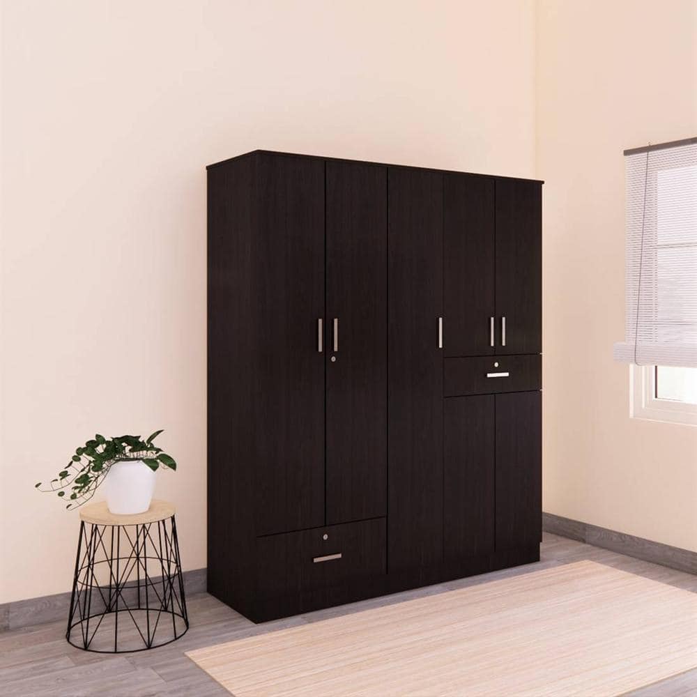 Ren 5 Door Wardrobe with External Drawers in Wenge Finish