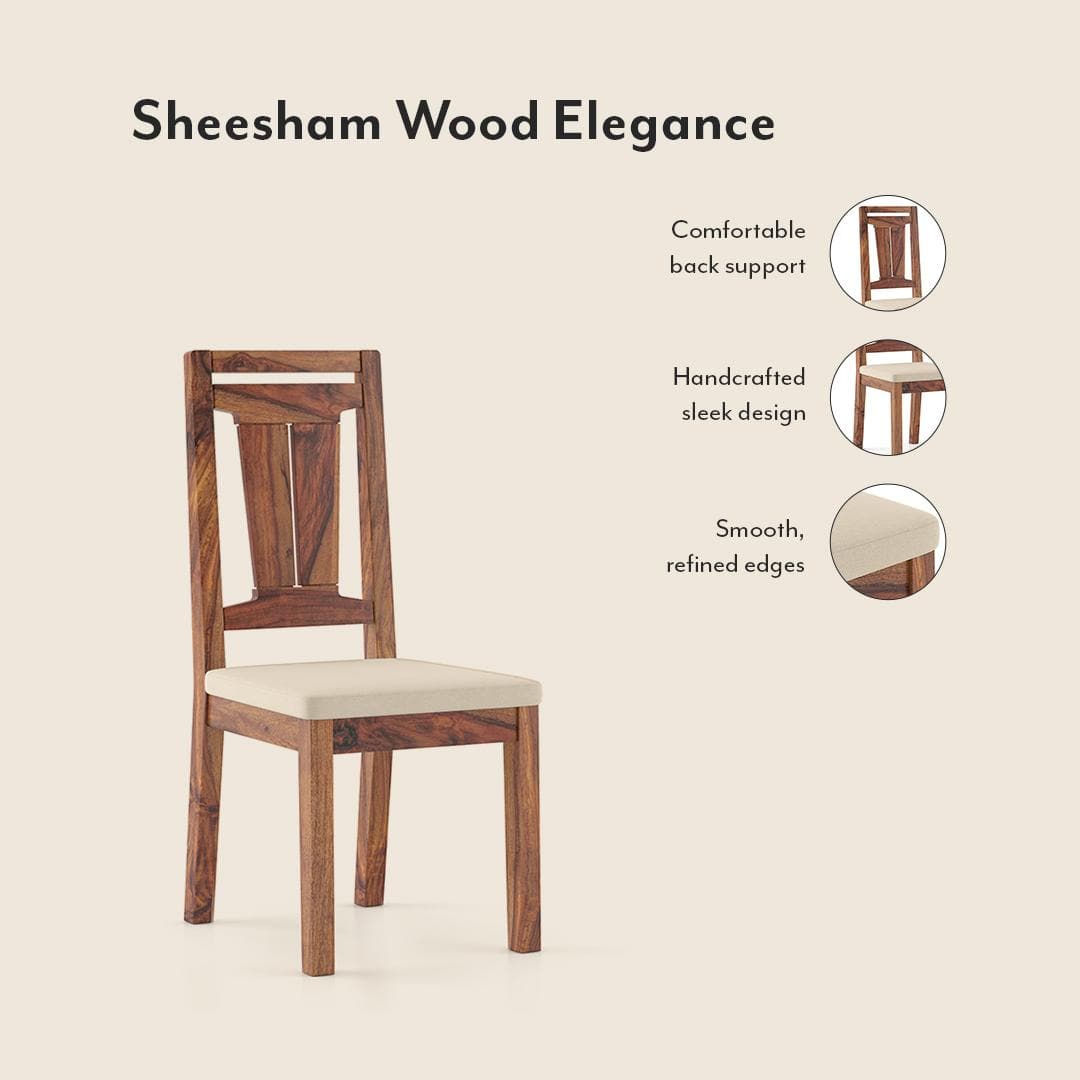 Fidora 4 Seater Dining Table With Set Of 4 Martha Dining Chairs (Colour- Wheat Brown, Finish- Teak)