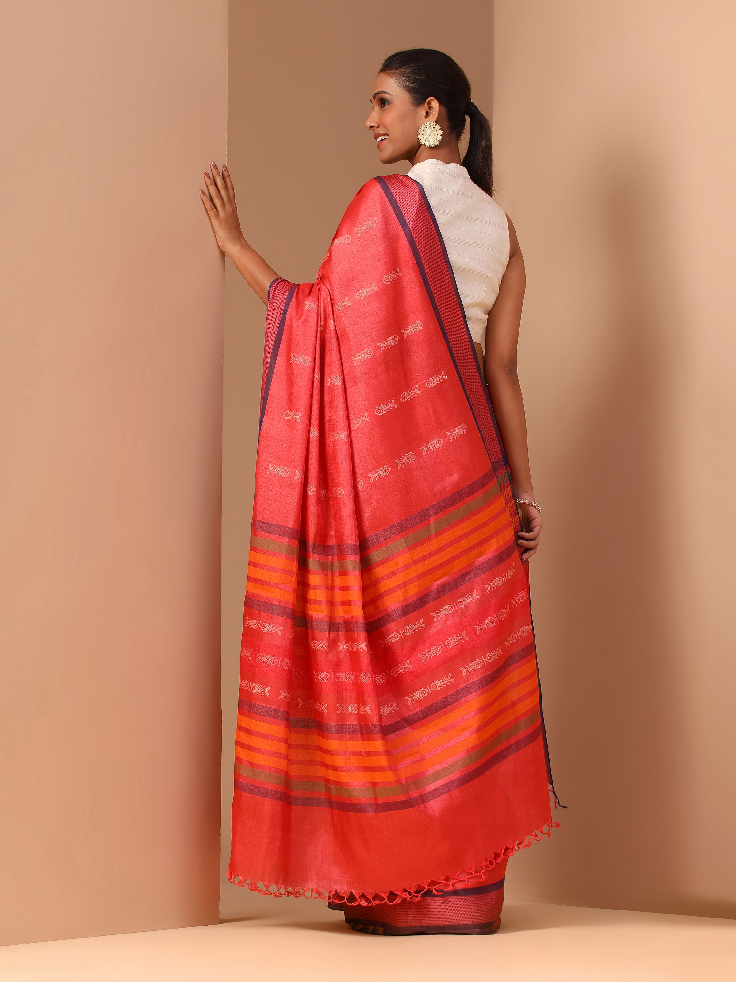 Rust Silk Extra-weft Saree
