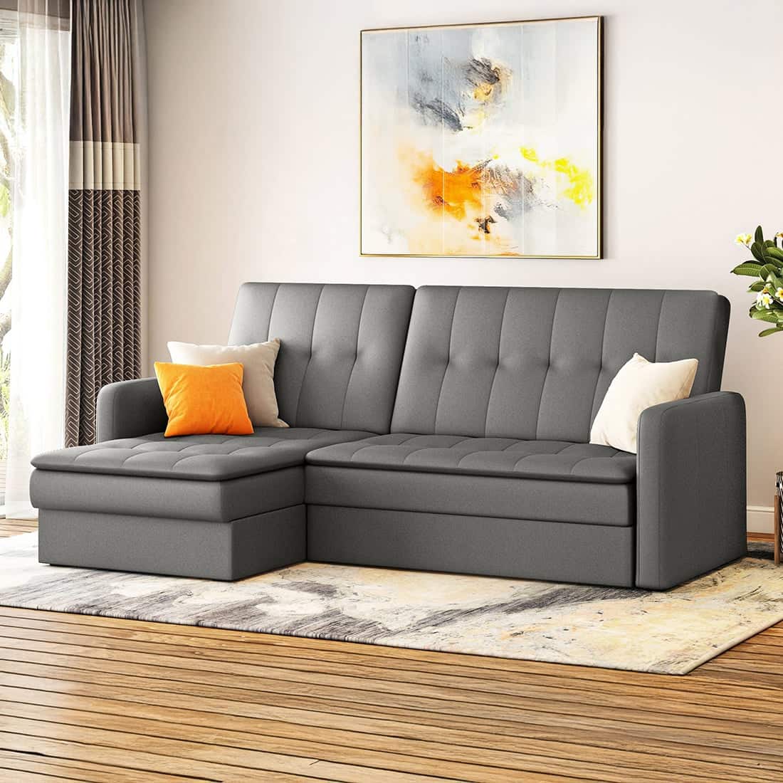 Darwin Sectional Sofa cum Bed - Color - Grey - Urban Ladder