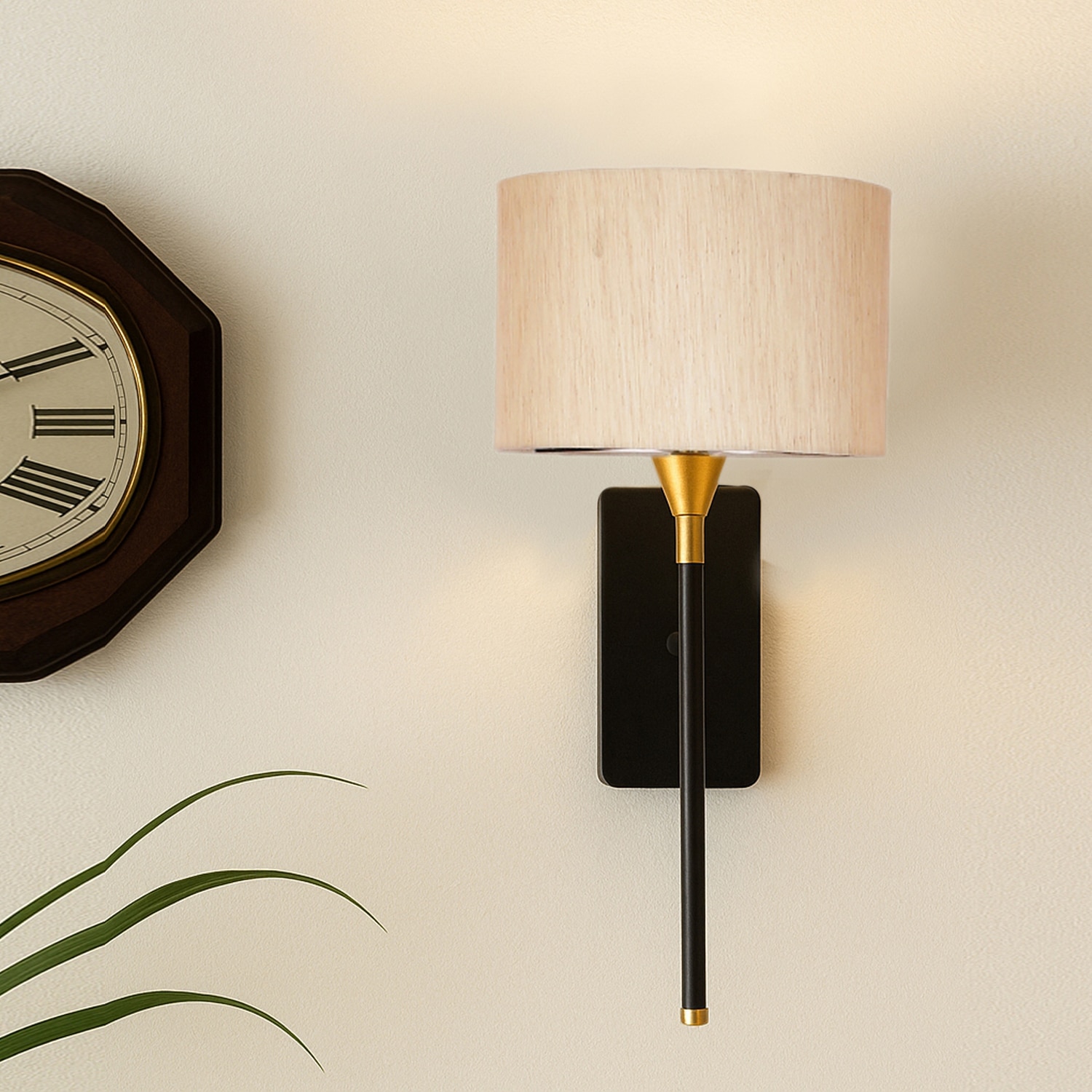 Devansh Metal Electric Wall Light in Black Colour with Off-white Shade Count of 1 Light - Devansh