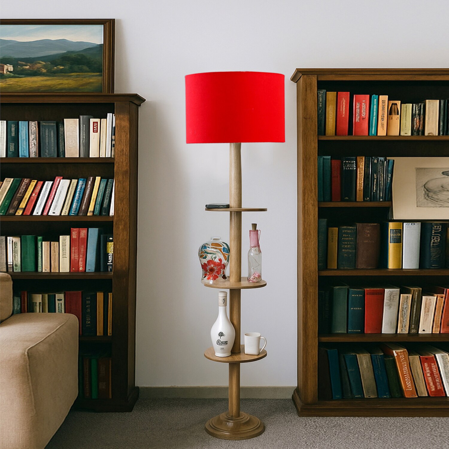 Devansh Shelf Wooden Floor Lamp