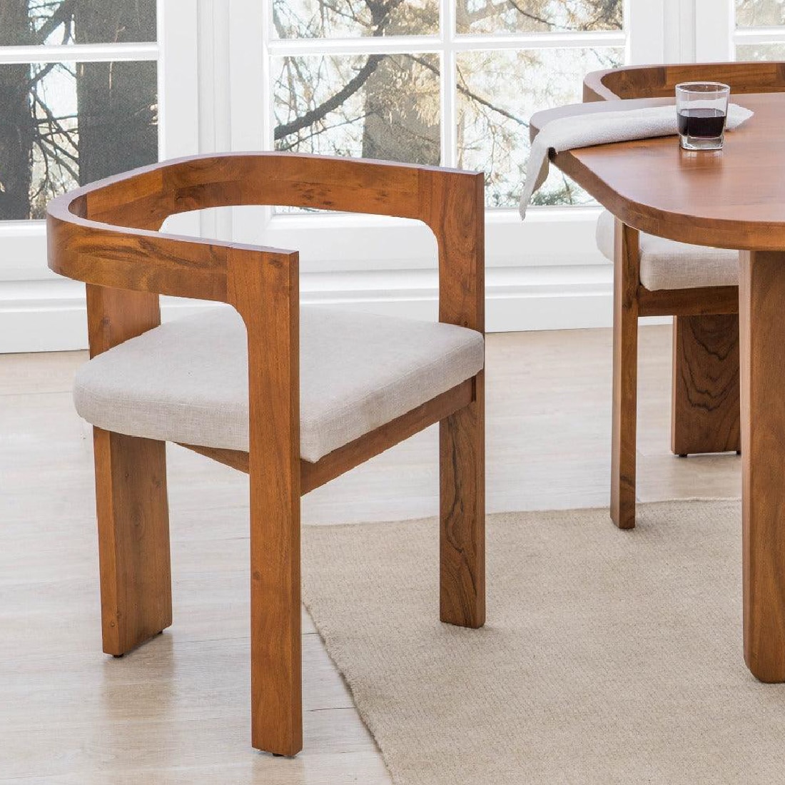 Attica Solid Wood Dining Chair with Arm in Beige Colour - Orange Tree