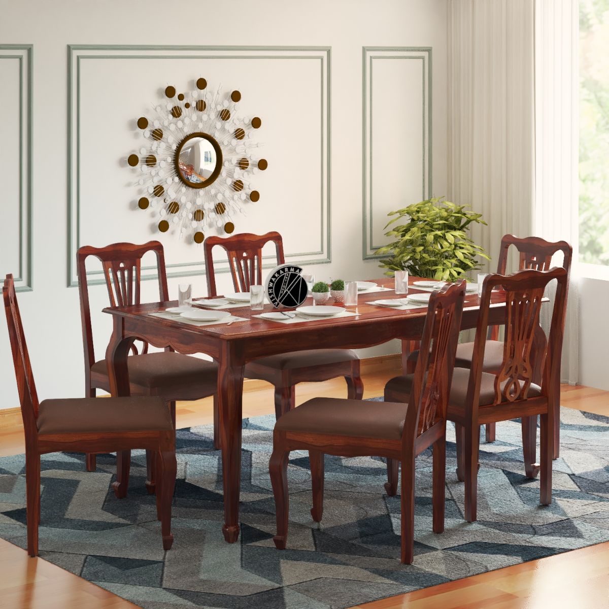 Samuel Solid Wood 6 Seater Dining Set - Vishwakarma Antique