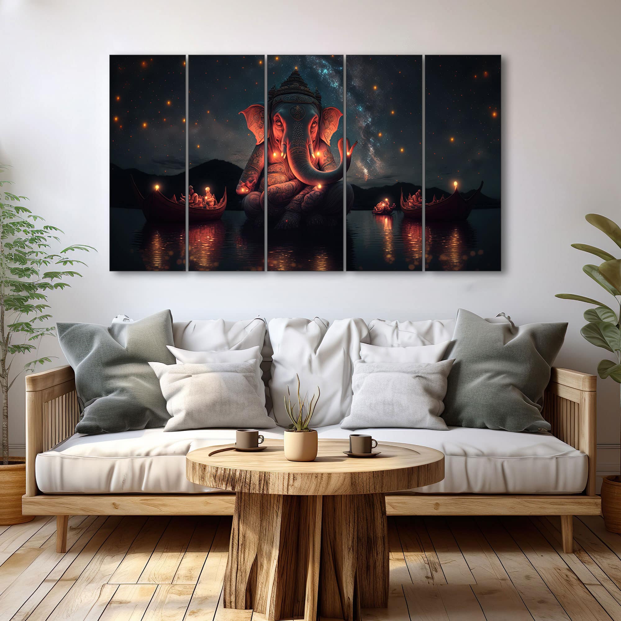 The Castle Decor Lord Ganesha Wall Painting Wooden Framed 27x48 Inch (Style 8) - The Castle Decor