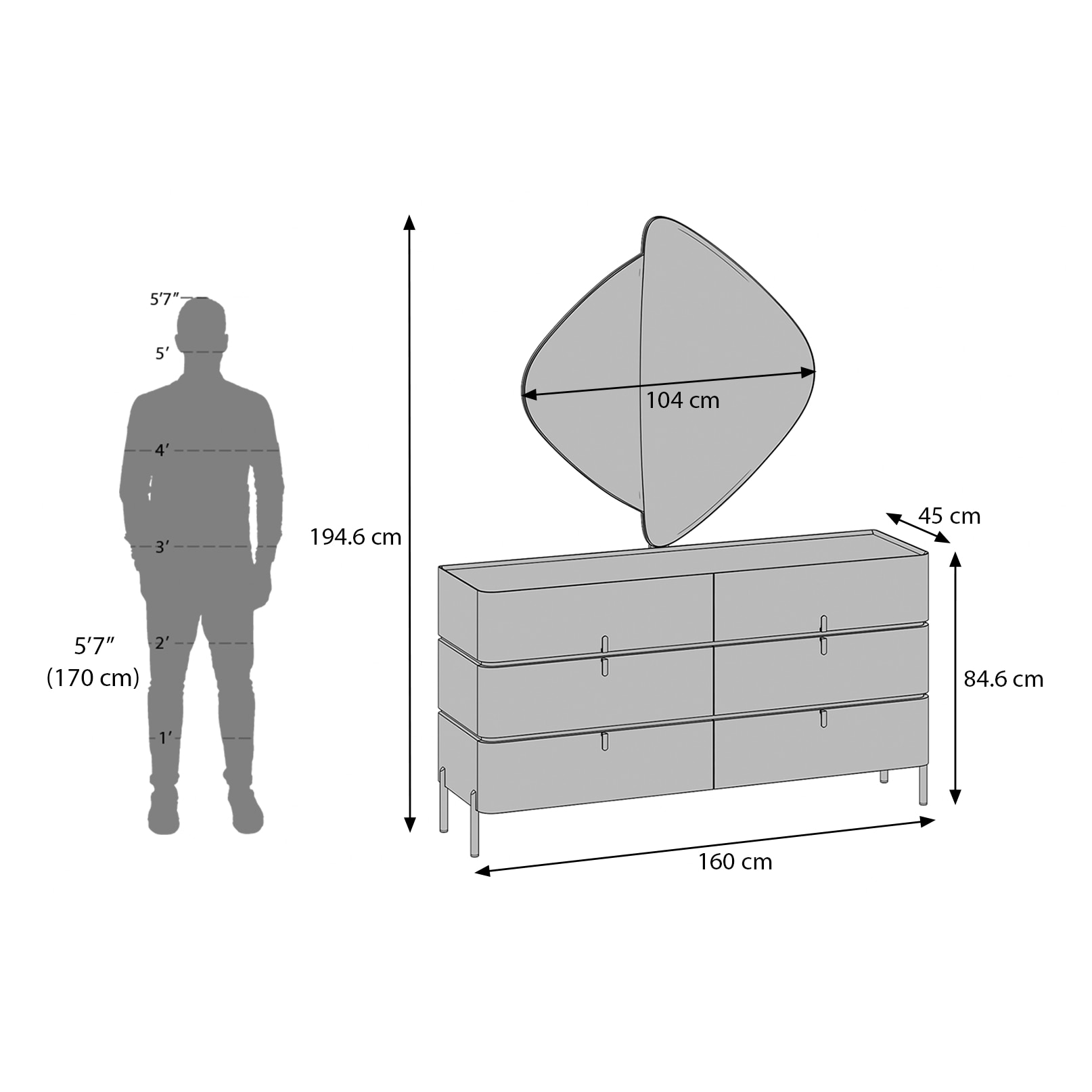 Naomi Dresser With Mirror In High Gloss Beige Finish