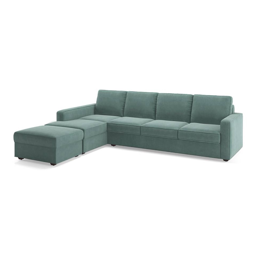 Apollo Compact Fabric Sectional Compact Sofa (Colour : Dusty Turquoise Velvet, Cushion : Soft, Back Type : Regular, Seating Capacity : Left Aligned 3 Seater + Left Aligned Chaise)