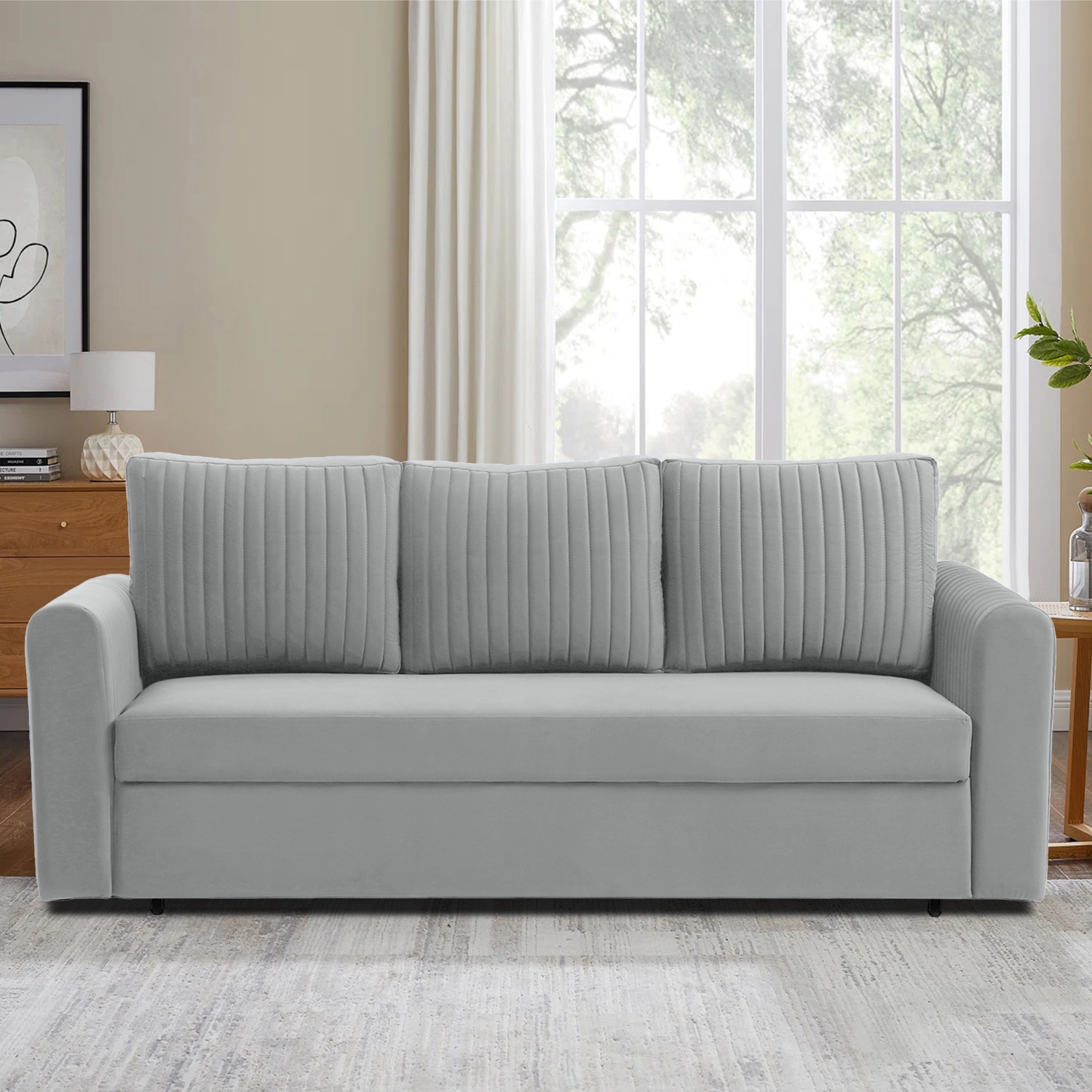 Melano 3 Seater Pull Out Sofa cum Bed  in Grey Colour - Home Lifestylez