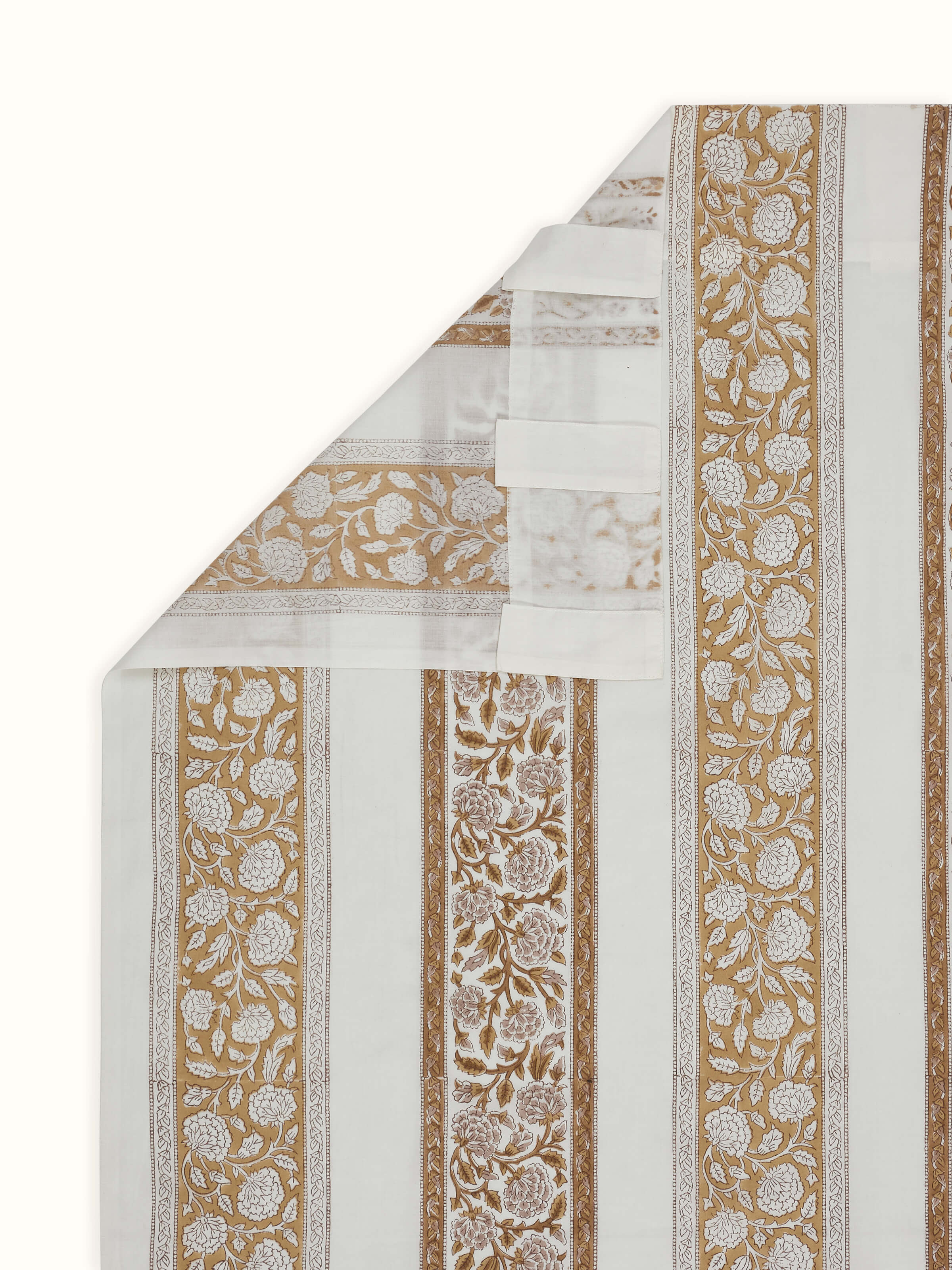 Back side view of Saha brown Sanganeri hand block printed curtain