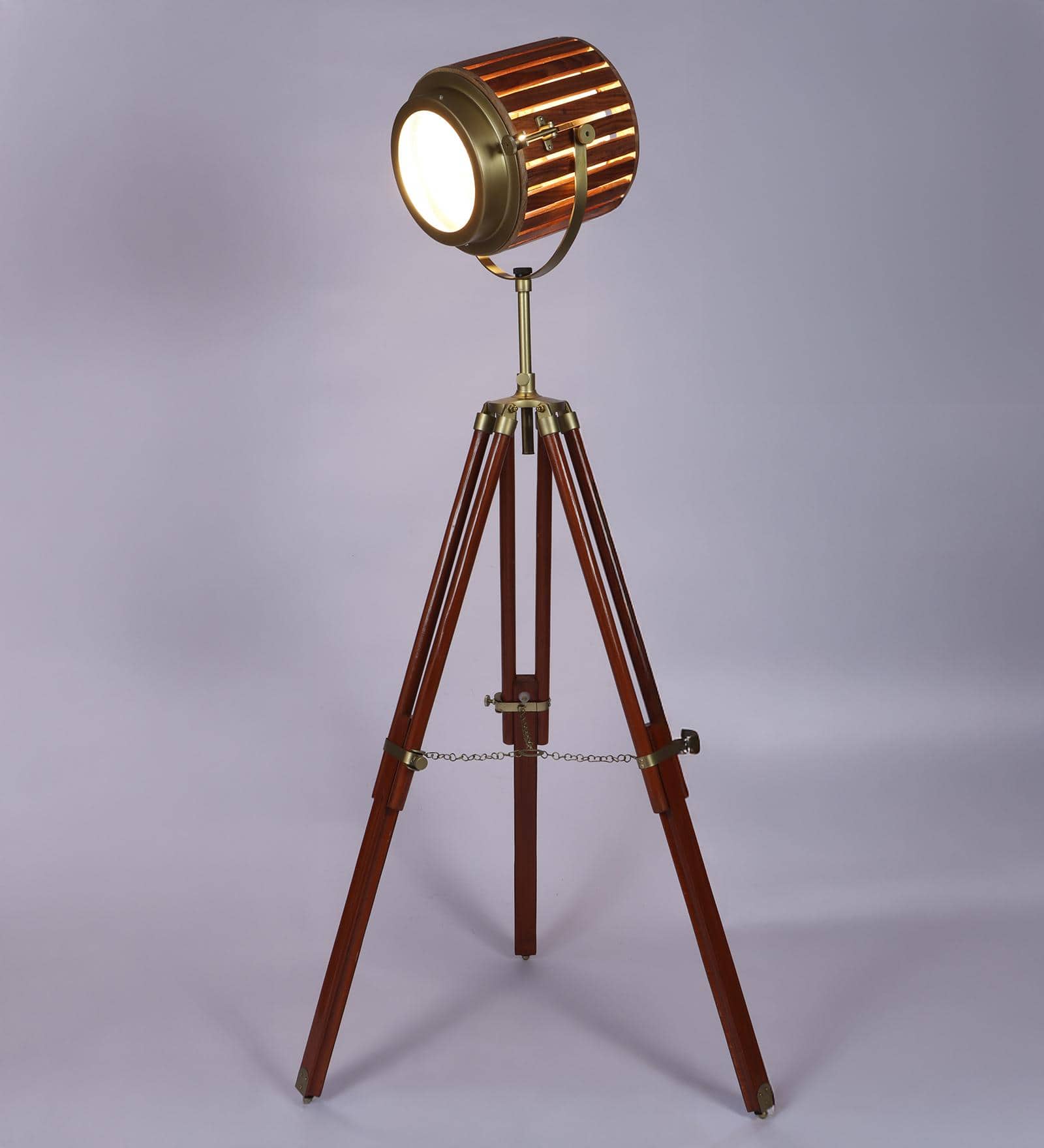 Wooden Spot Light Floor Lamp in Brown Shade