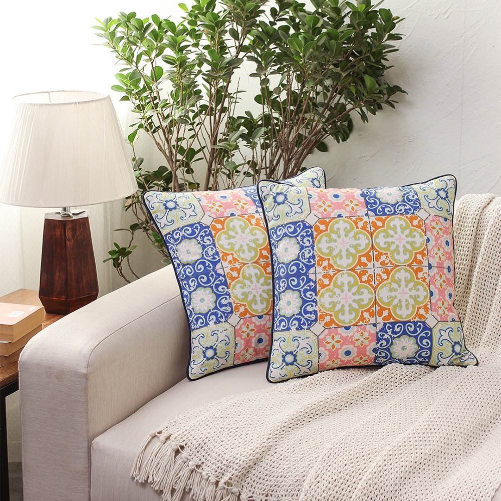 The Peranakan Tiles Set Of 2 Cushion Covers With Multi Colour