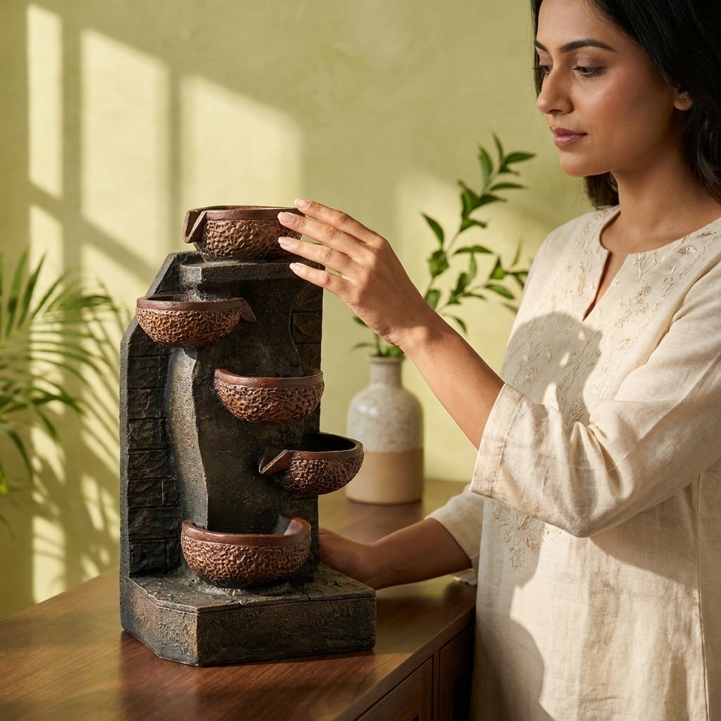 Water Fountain Zen Harmony Cascading Water Fountain in Multicolor Colour - Vedas