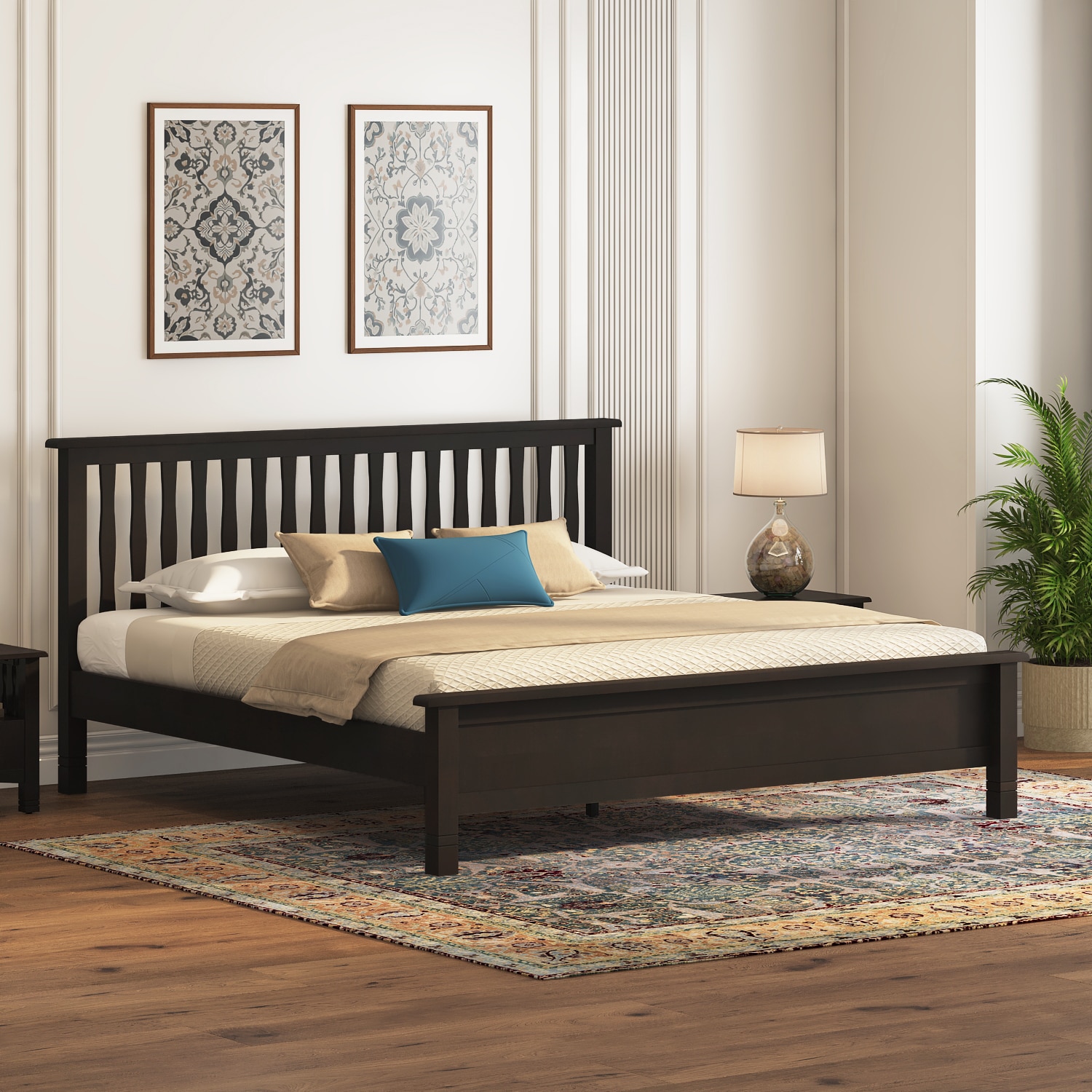 Raynor Solid Wood King Size Bed Without Storage (American Walnut Finish)