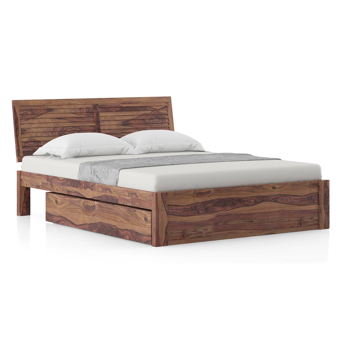 Terence Solid Wood King Size Drawer Storage Bed In Teak Finish