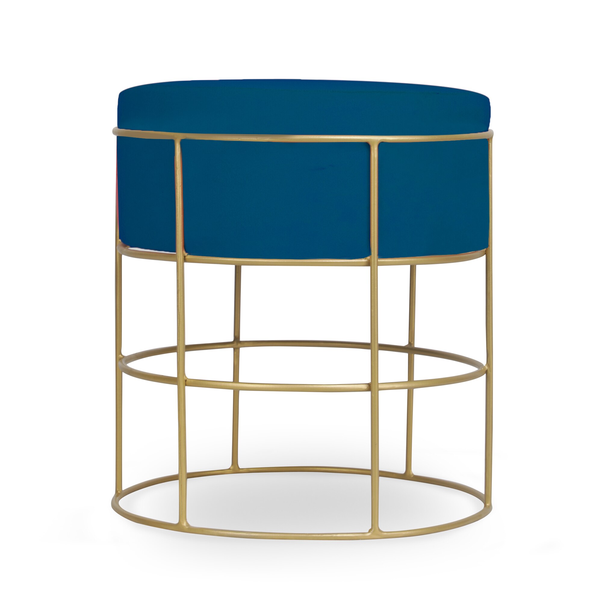 Ashlyn Solid Wood  Ottomon in  Blue Colour