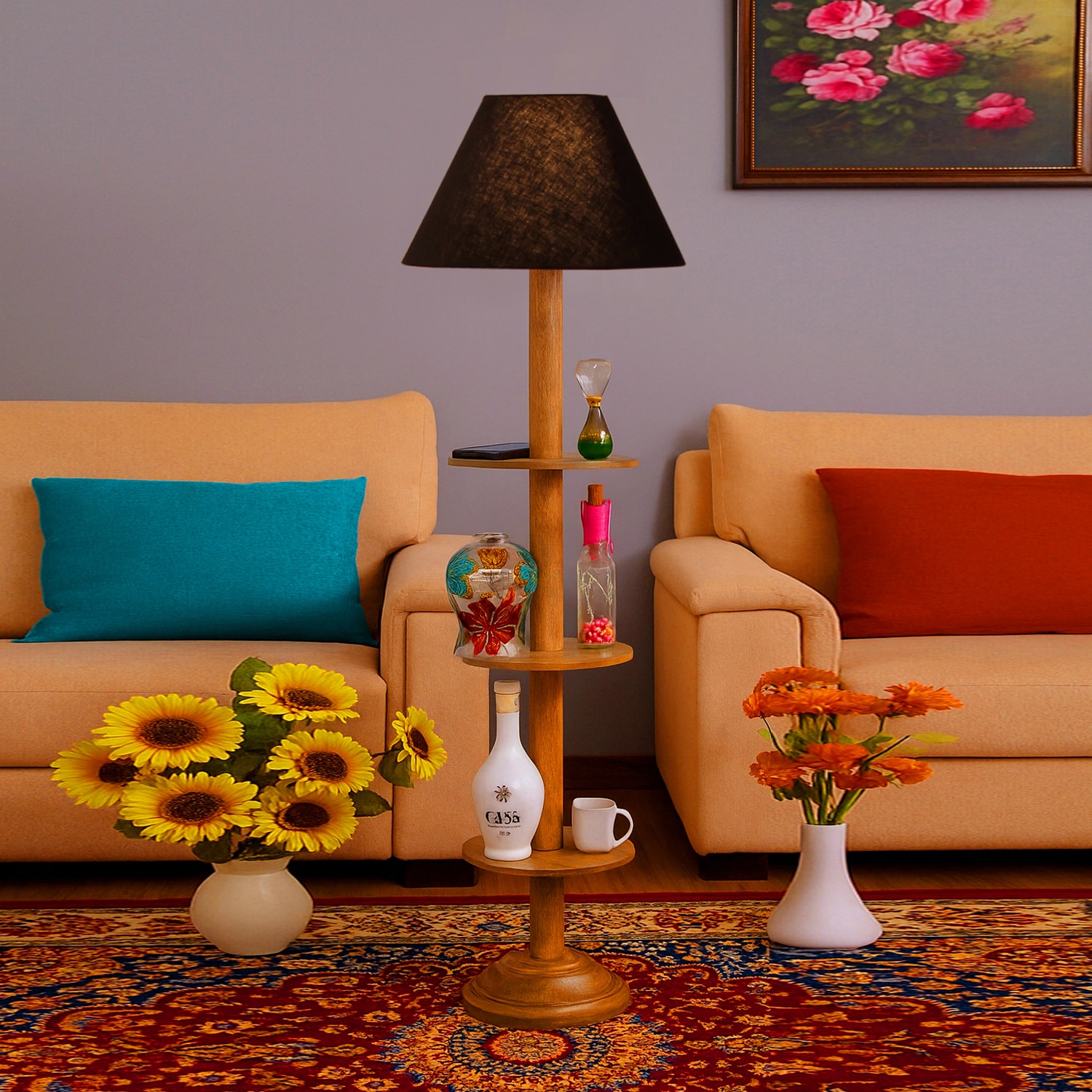 Devansh Shelf Wooden Floor Lamp