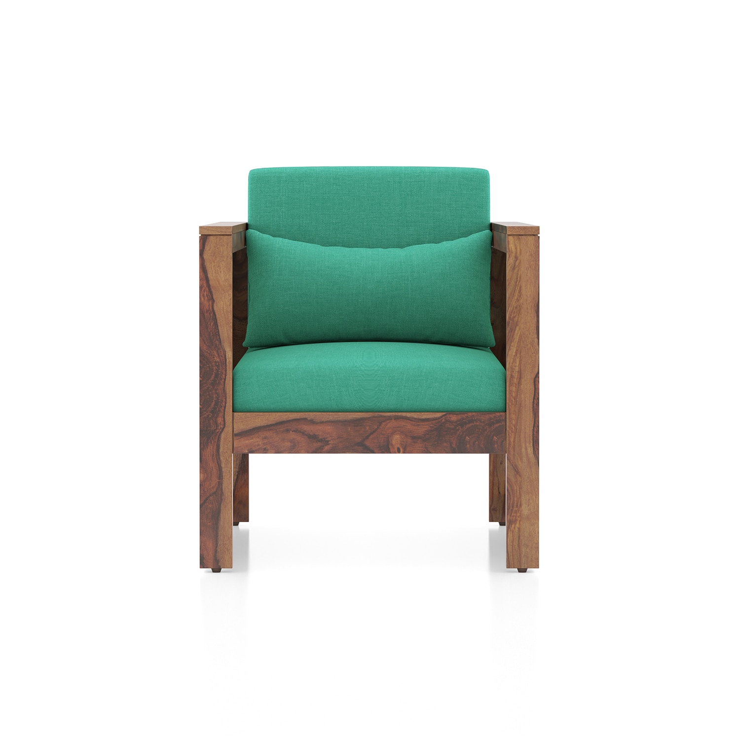Korai Plus 1 Seater Sofa in Teak Finish & Lagoon Green Fabric