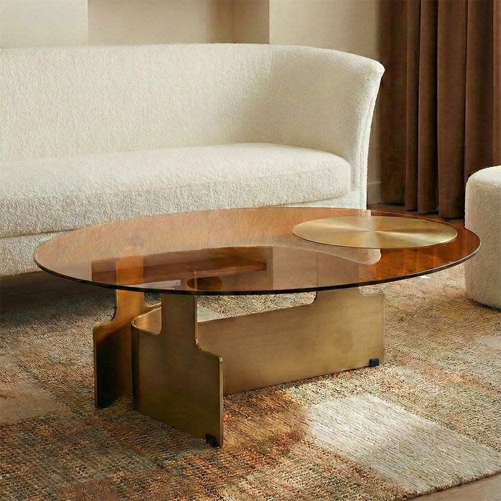 Bonita Glass Coffee Table In Brass  Finish - Living Shape