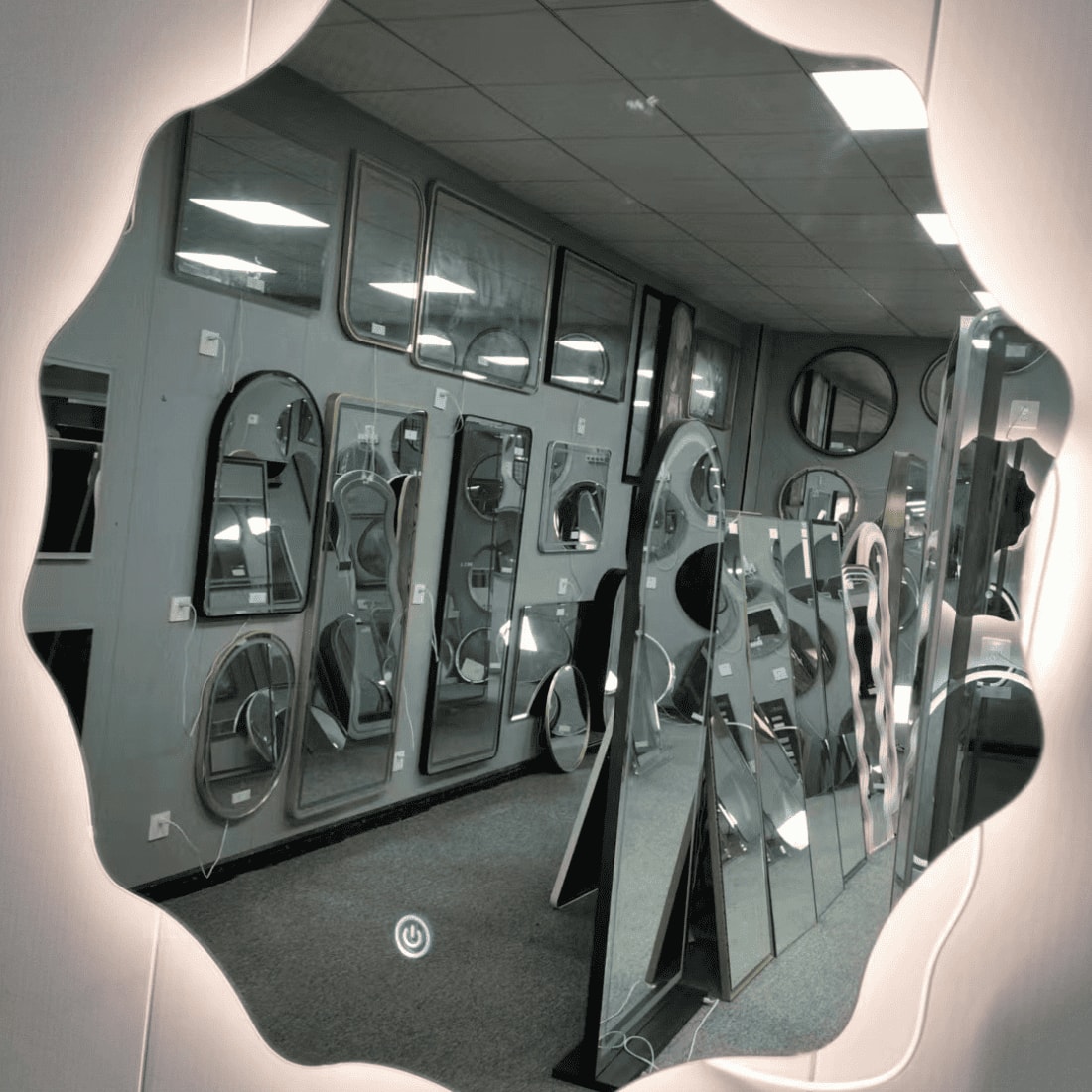 Wavy LED Backlit Mirror Designer Flower Shape for