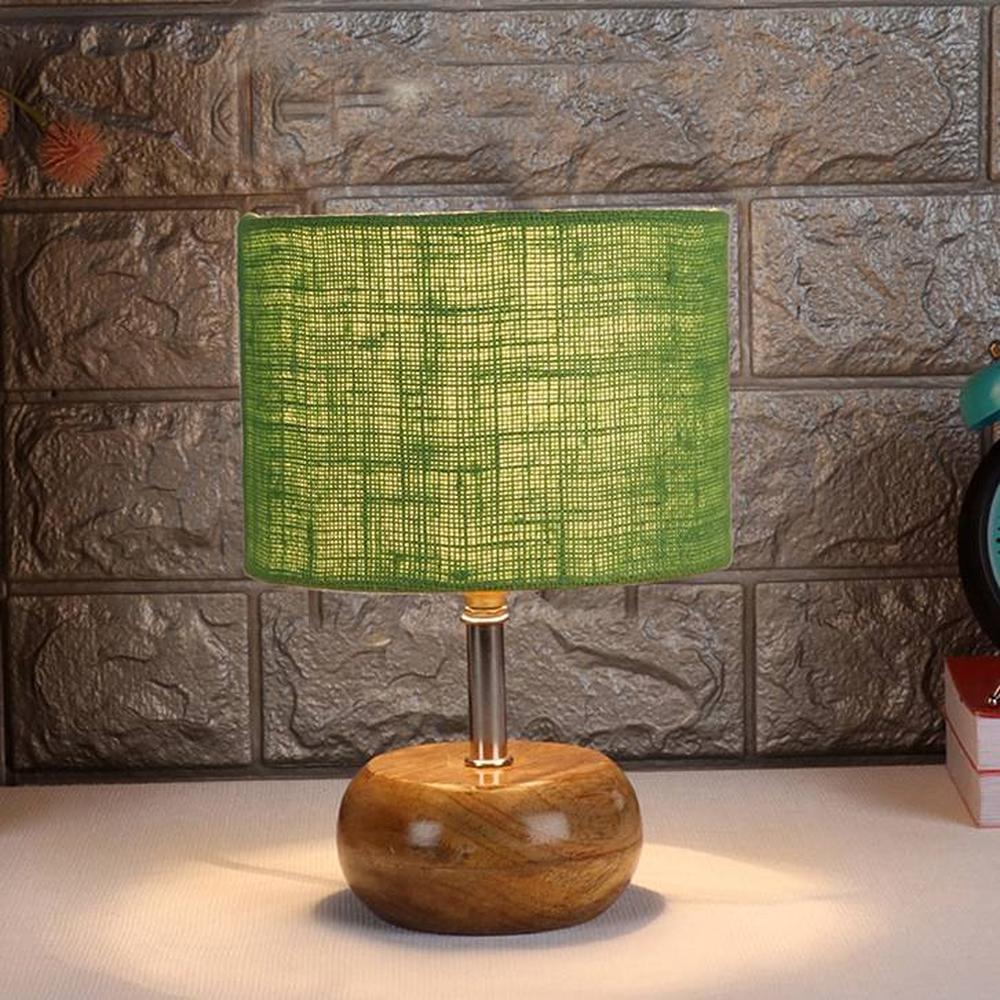Freya Green jute & solid wood table lamp