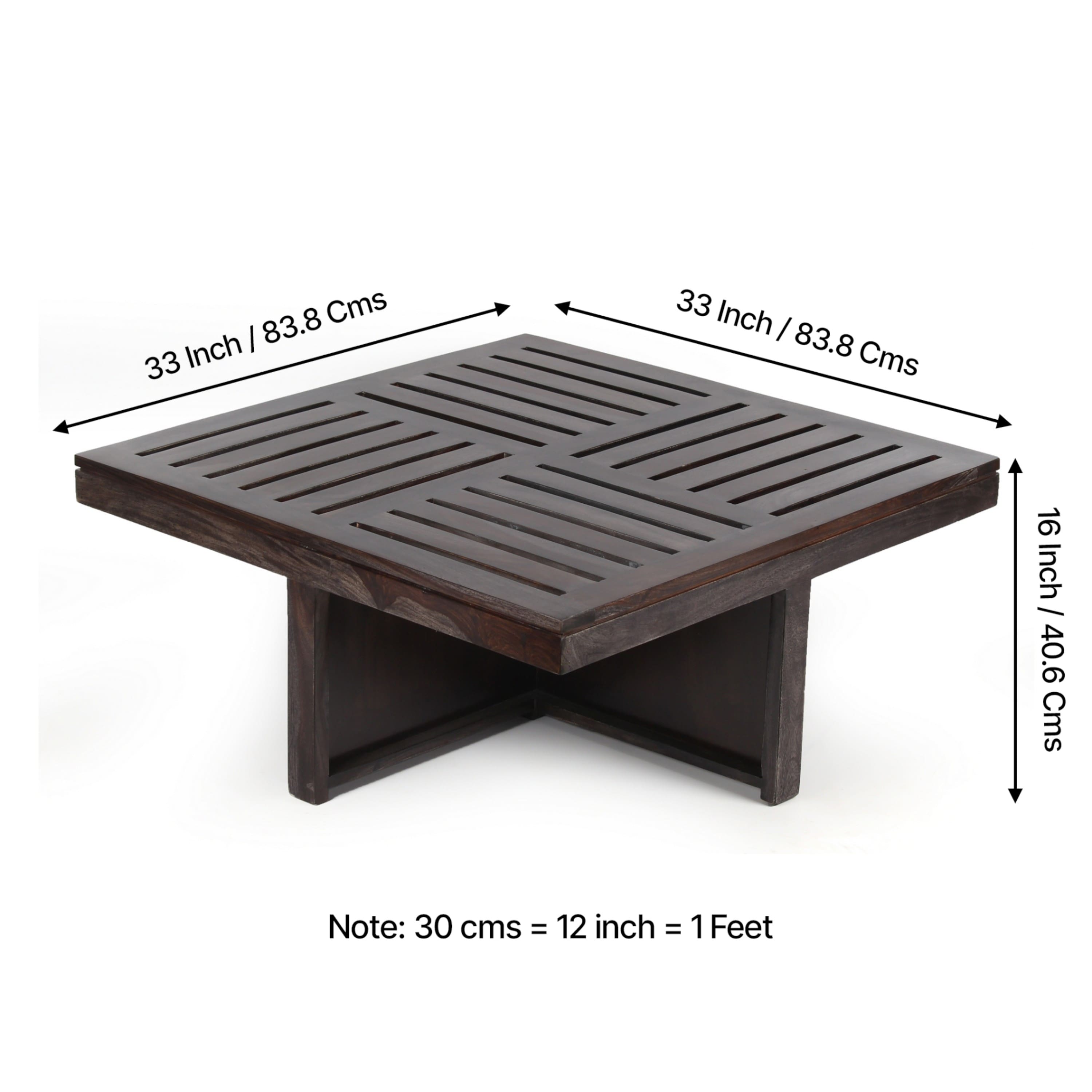 Palladio Sheesham Wood Coffee Table With 4 Stools Set In Mahogany Finish & Multi Colour Israel Print Kantha Fabric Cushions